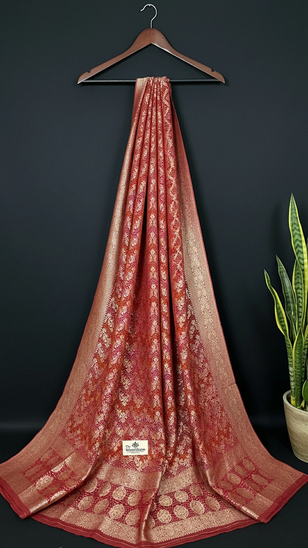 Red - Pure Viscose Georgette Bandhej Meenakari Dots Style Dupatta - The Weaveloom | red viscose georgette with gold zari border, bandhej dots and floral meenakari motifs