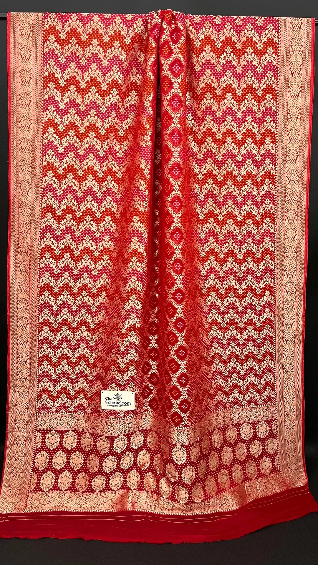 Red Viscose Georgette Pure Banarasi Saree with Bandhej Meenakari by The Weaveloom