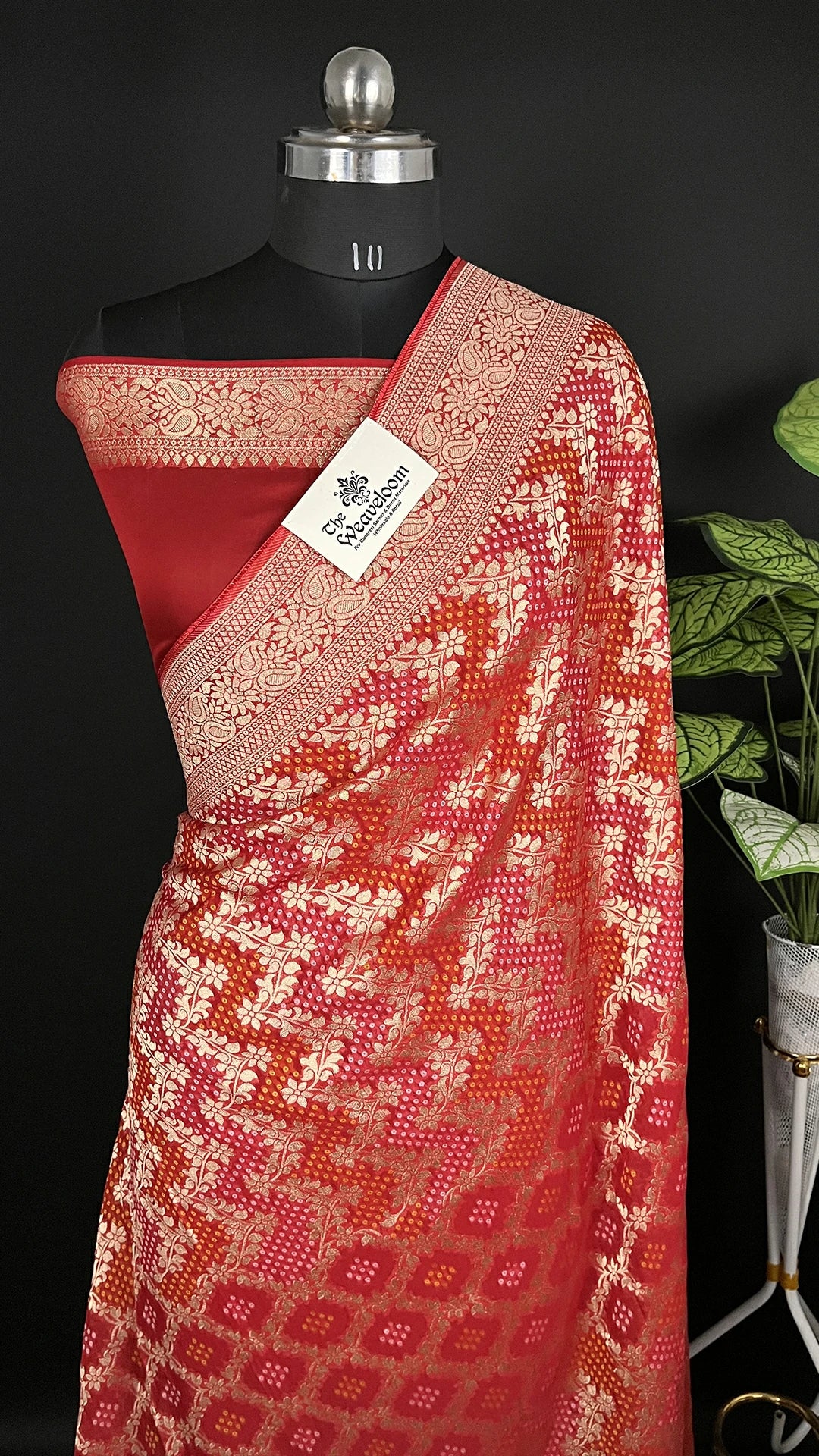 Red Viscose Georgette Pure Banarasi Saree with Bandhej Meenakari by The Weaveloom