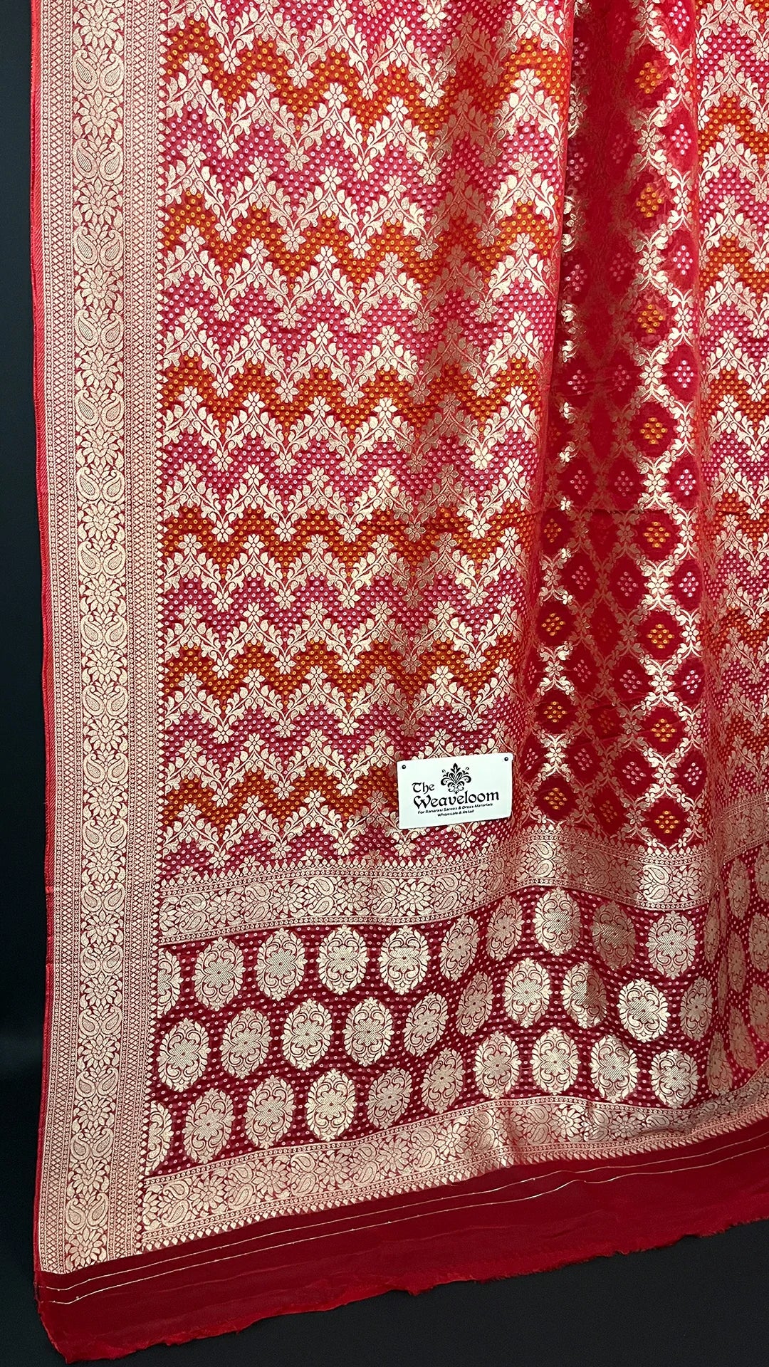 Red Viscose Georgette Pure Banarasi Saree with Bandhej Meenakari by The Weaveloom