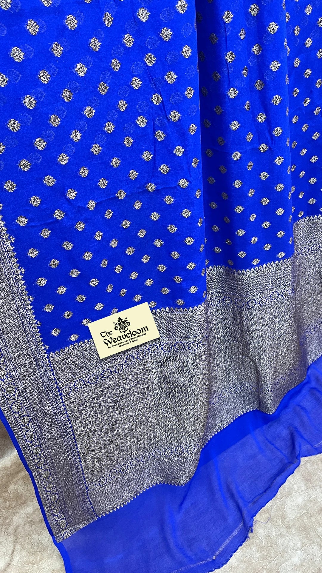 Royal Blue Khaddi Georgette Pure Banarasi Saree Antique Zari by The Weaveloom