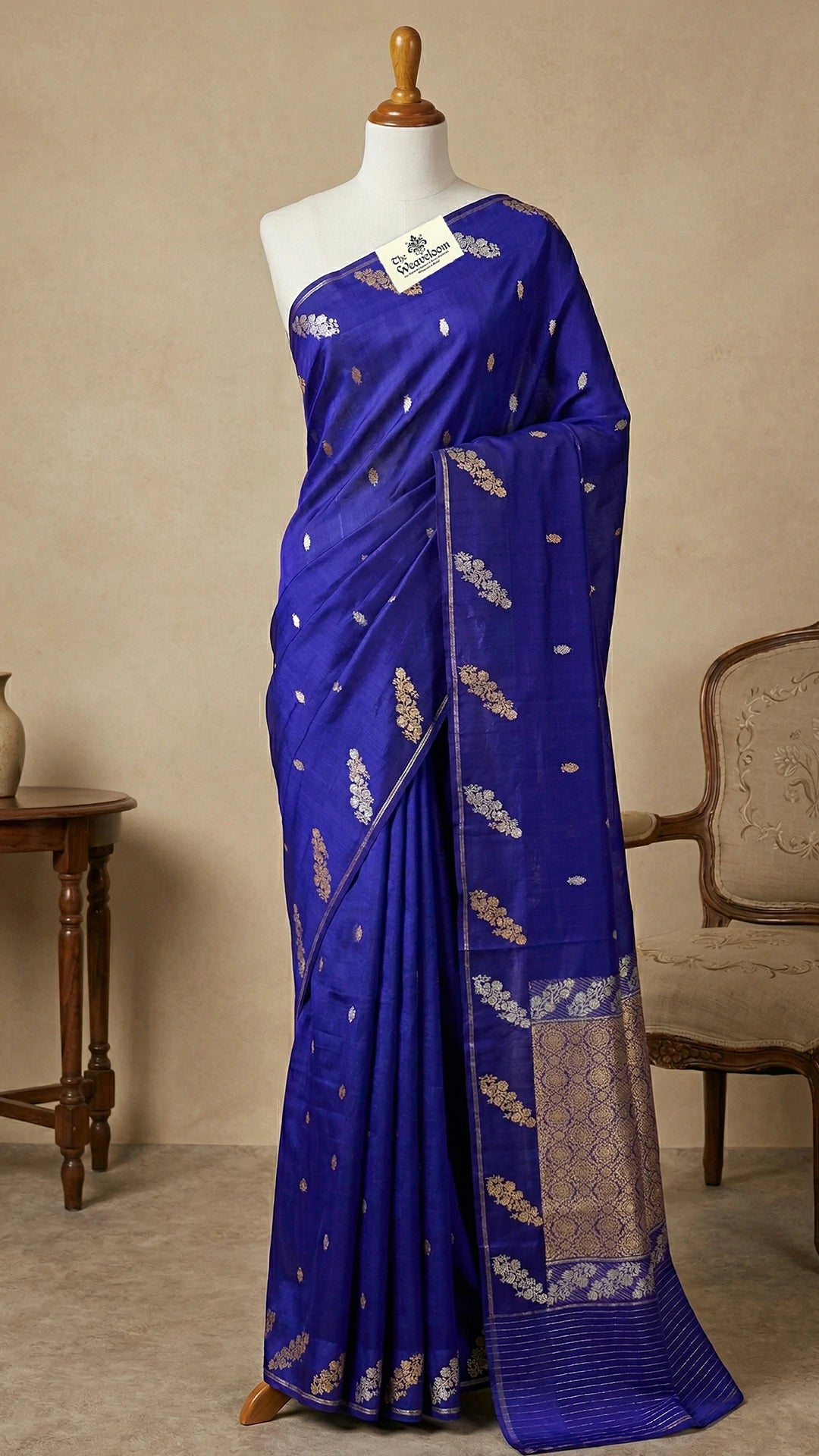 Royal Blue Kora Silk Handloom Banarasi Saree with Sona Rupa Zari Buti Rich Border The Weaveloom