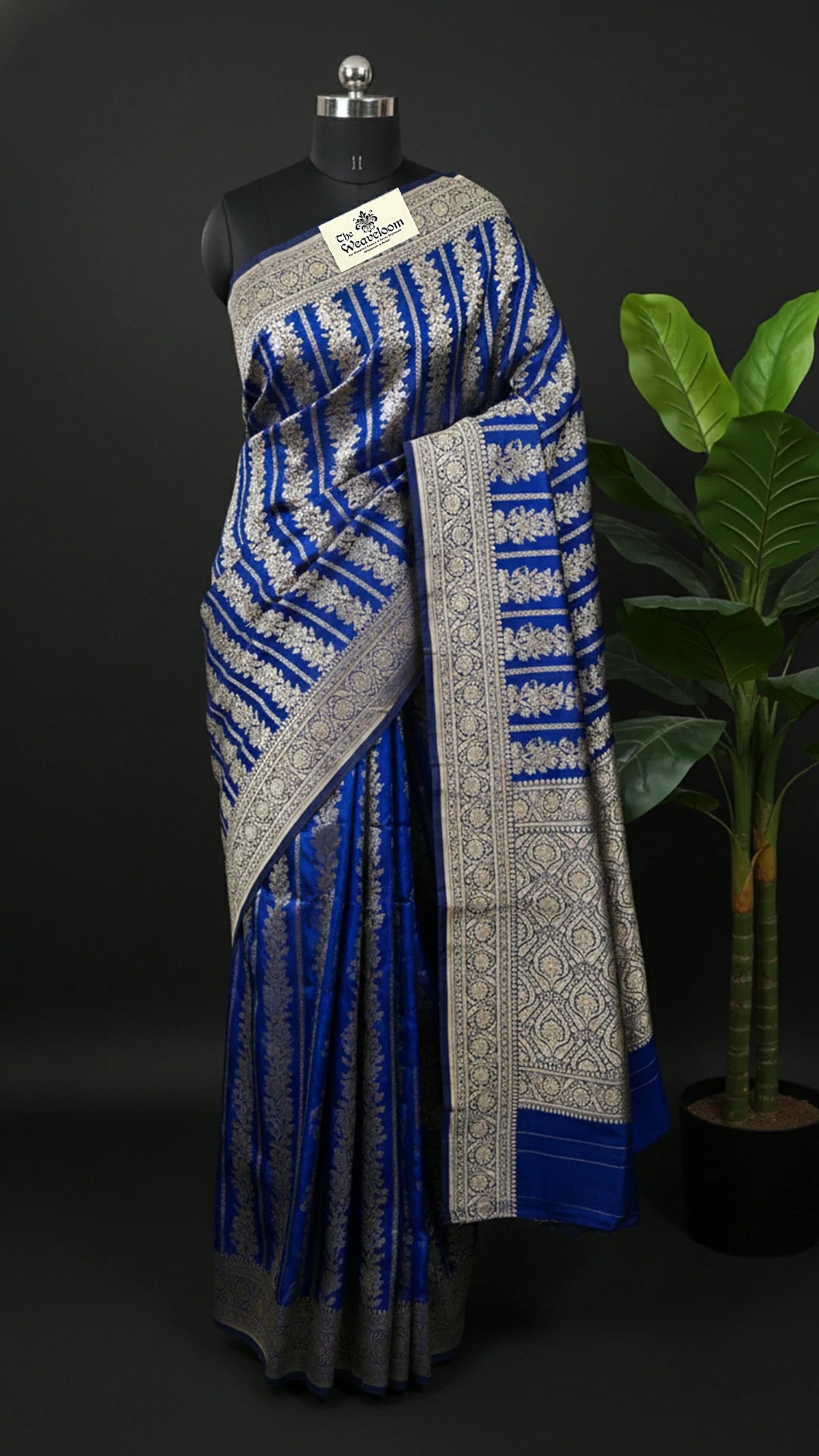 Royal Blue Pure Katan Silk Banarasi Saree with Sona Rupa Zari Stripes by The Weaveloom