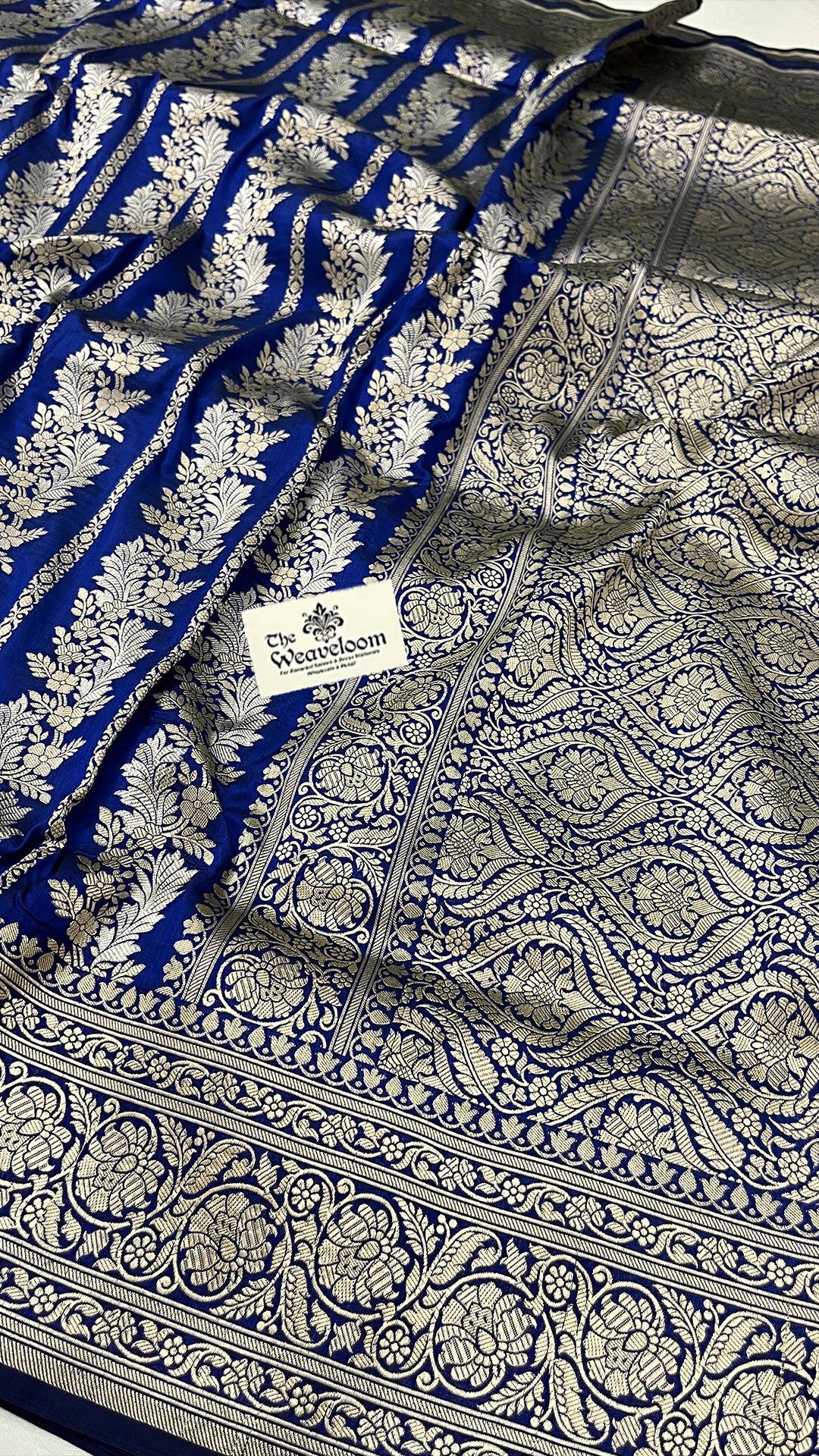 Royal Blue Pure Katan Silk Banarasi Saree with Sona Rupa Zari Stripes by The Weaveloom