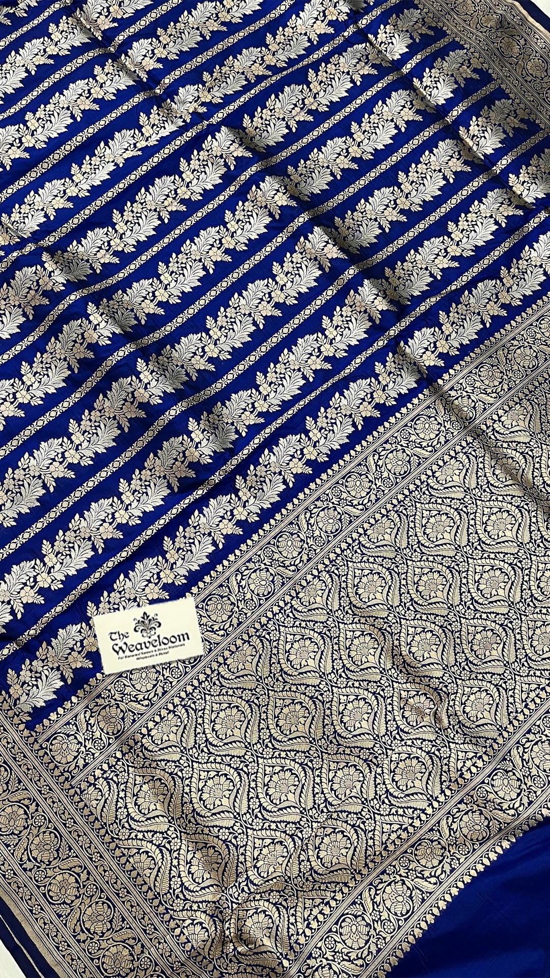 Royal Blue Pure Katan Silk Banarasi Saree with Sona Rupa Zari Stripes by The Weaveloom