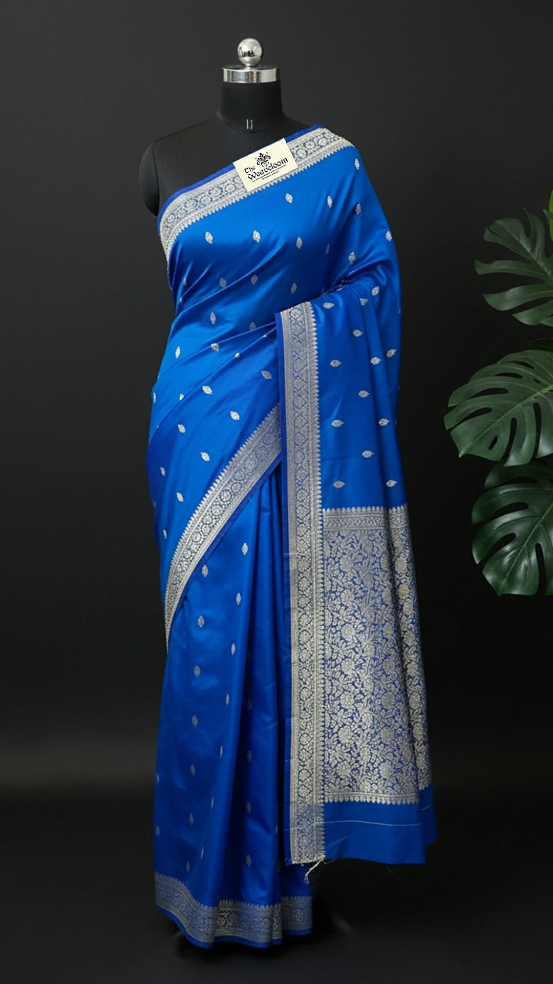 Royal Blue Pure Katan Silk Handloom Banarasi Saree with Kadwa Buti and Zari Border by The Weaveloom