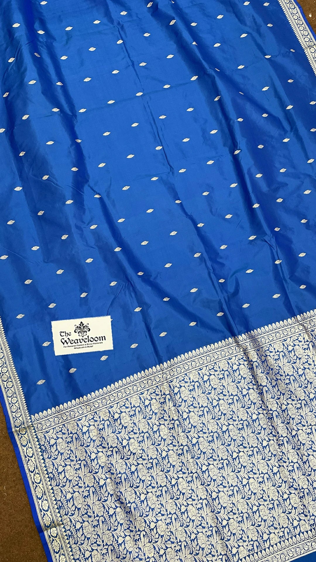 Royal Blue Pure Katan Silk Handloom Banarasi Saree with Kadwa Buti and Zari Border by The Weaveloom