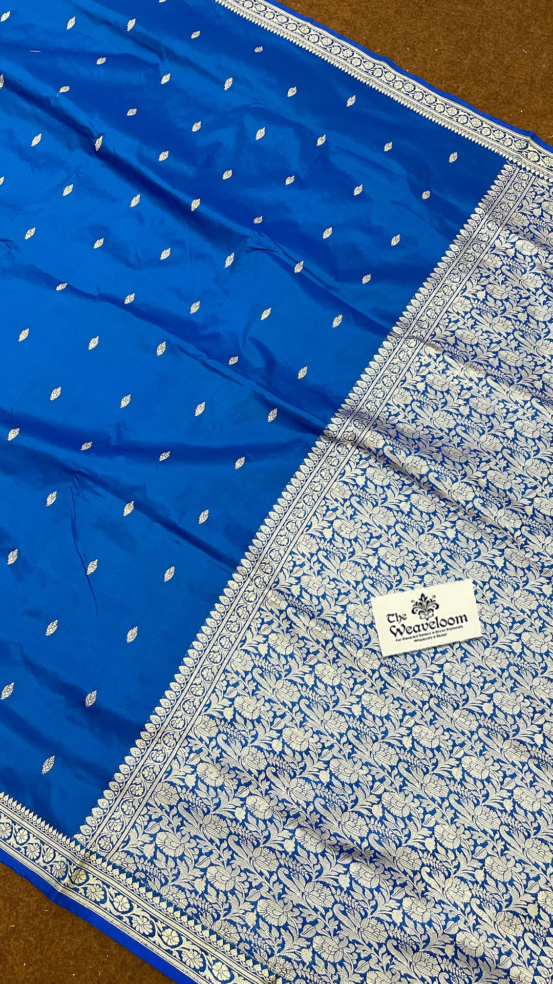 Royal Blue Pure Katan Silk Handloom Banarasi Saree with Kadwa Buti and Zari Border by The Weaveloom