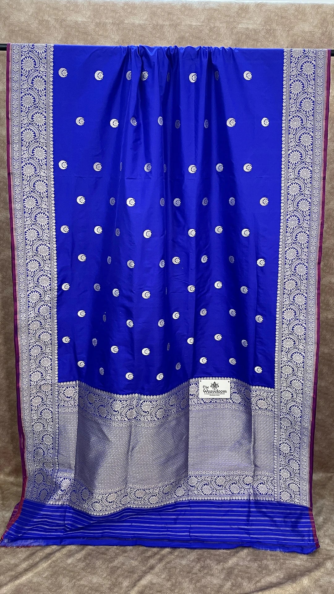 Royal Blue Pure Katan Silk Handloom Banarasi Saree with Chand Tara Motifs by The Weaveloom