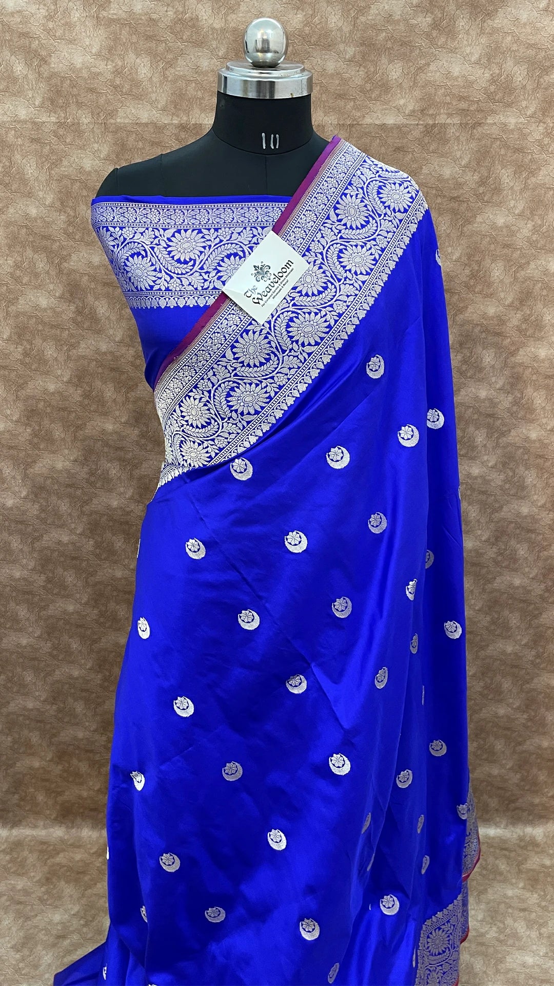 Royal Blue Pure Katan Silk Handloom Banarasi Saree with Chand Tara Motifs by The Weaveloom