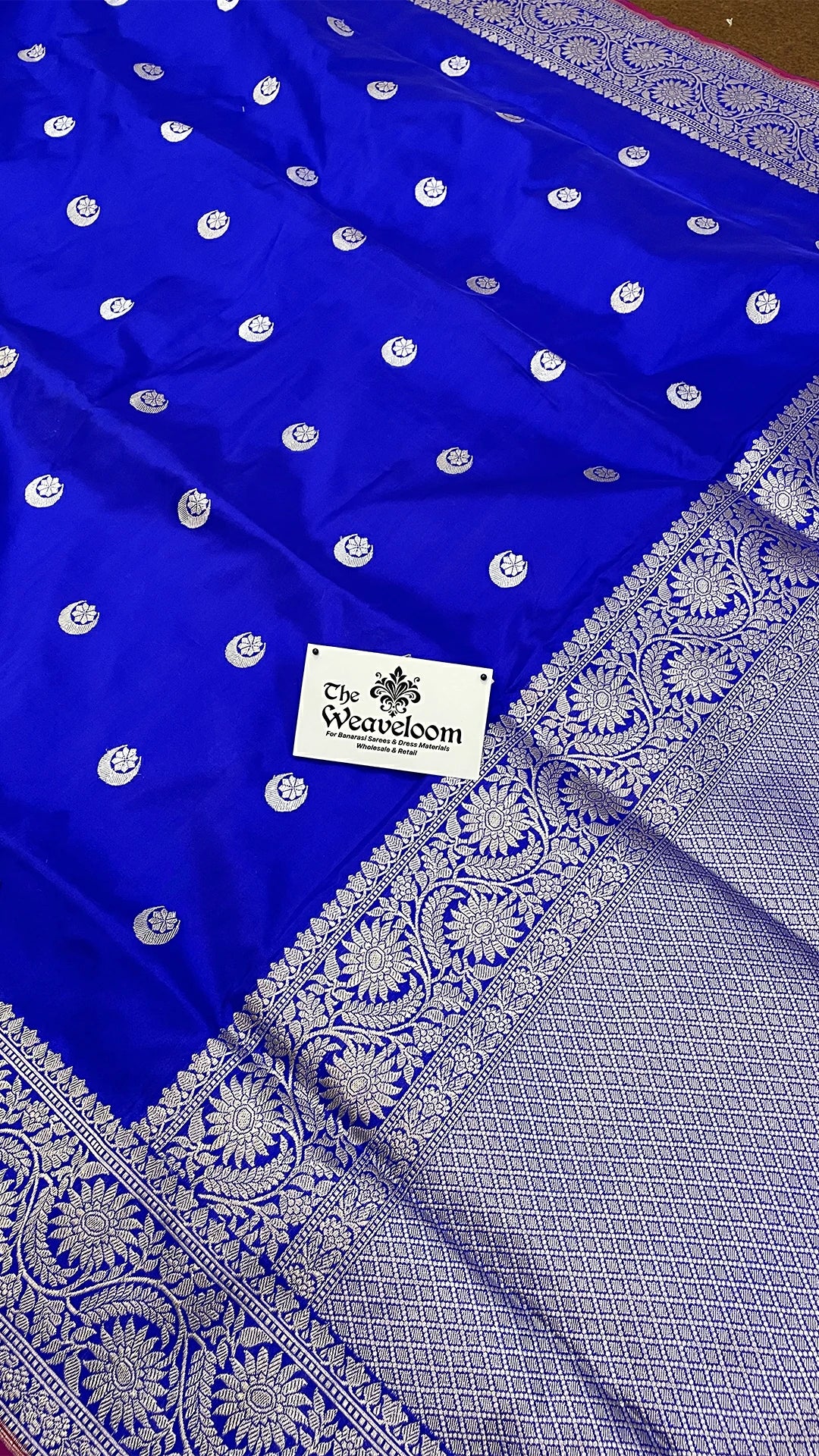Royal Blue Pure Katan Silk Handloom Banarasi Saree with Chand Tara Motifs by The Weaveloom