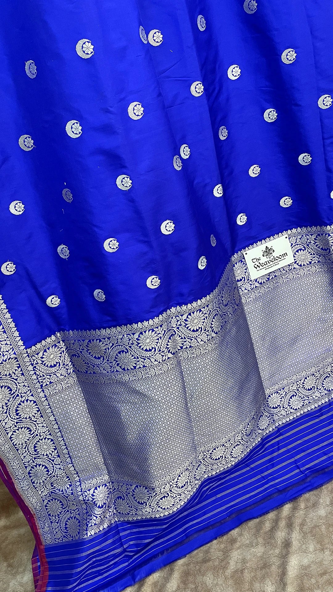 Royal Blue Pure Katan Silk Handloom Banarasi Saree with Chand Tara Motifs by The Weaveloom
