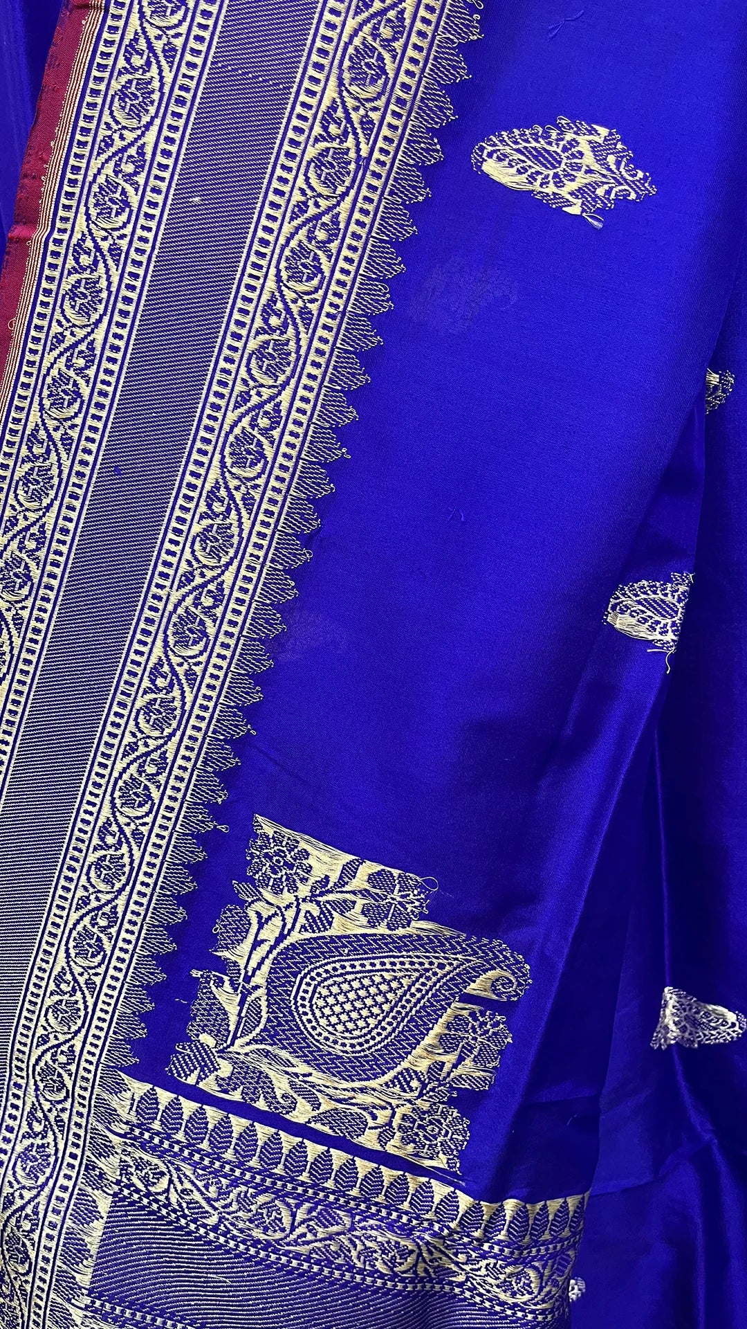 Royal Blue Pure Katan Silk Handloom Banarasi Saree with Silver Zari Buta by The Weaveloom
