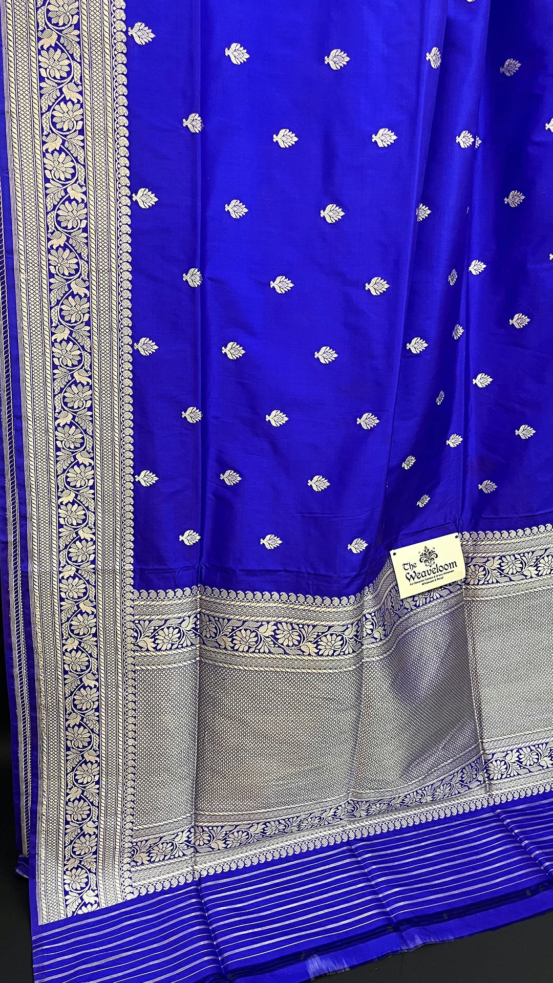 Royal Blue Pure Katan Silk Handloom Banarasi Saree Silver Buta Kadwa Zari — The Weaveloom