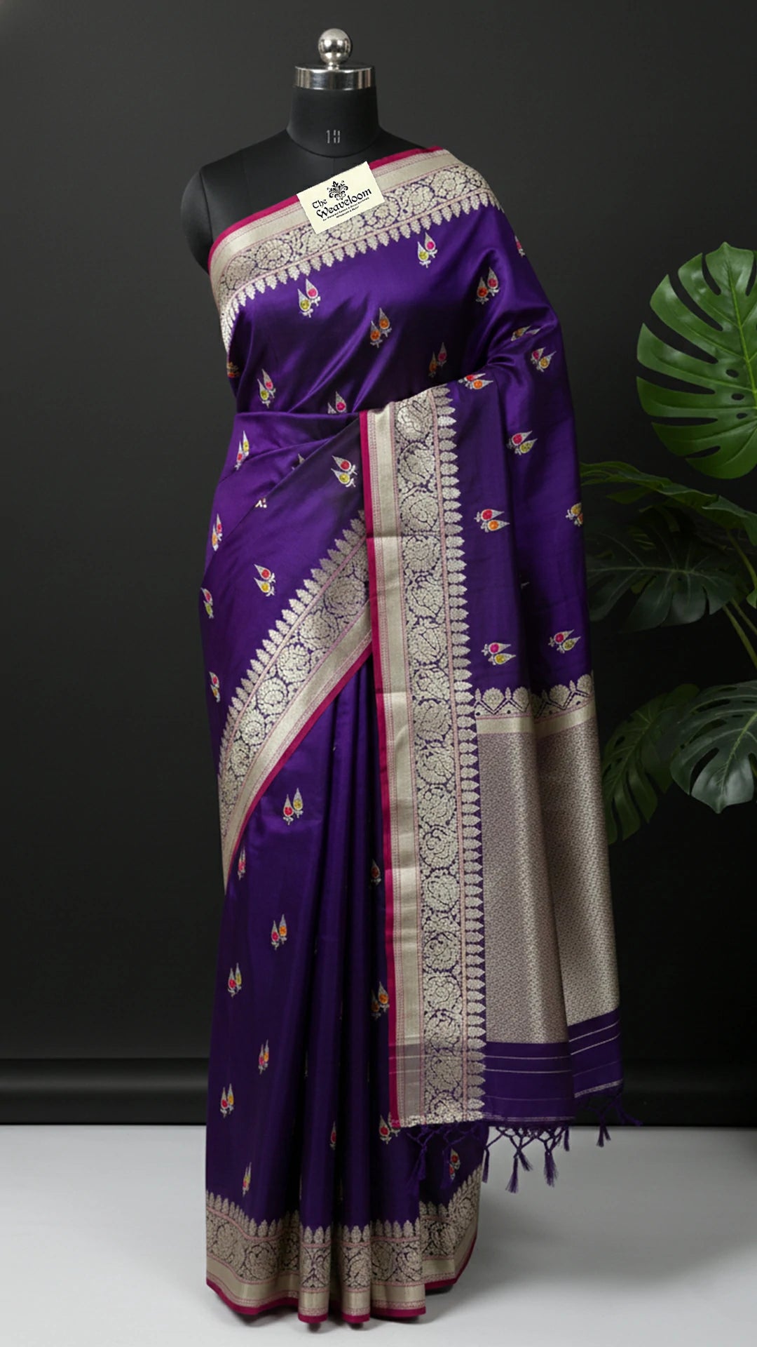Royal Purple Pure Katan Silk Handloom Meenakari Banarasi Saree With Kadwa Weave – The Weaveloom