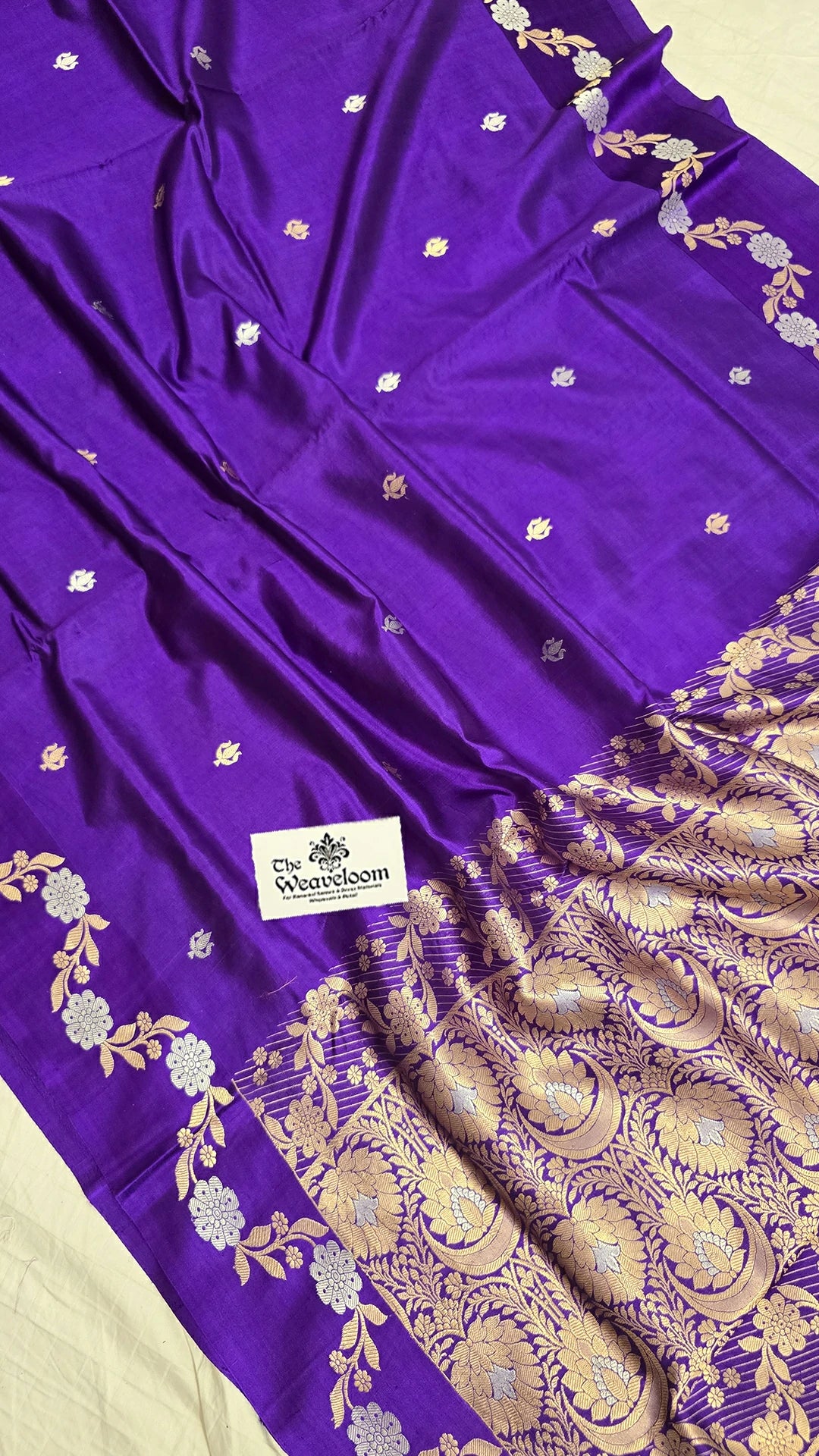 Royal Purple Raw Mango Silk Pure Handloom Banarasi Saree with Sona Rupa Zari Floral Border Rich Pallu – The Weaveloom