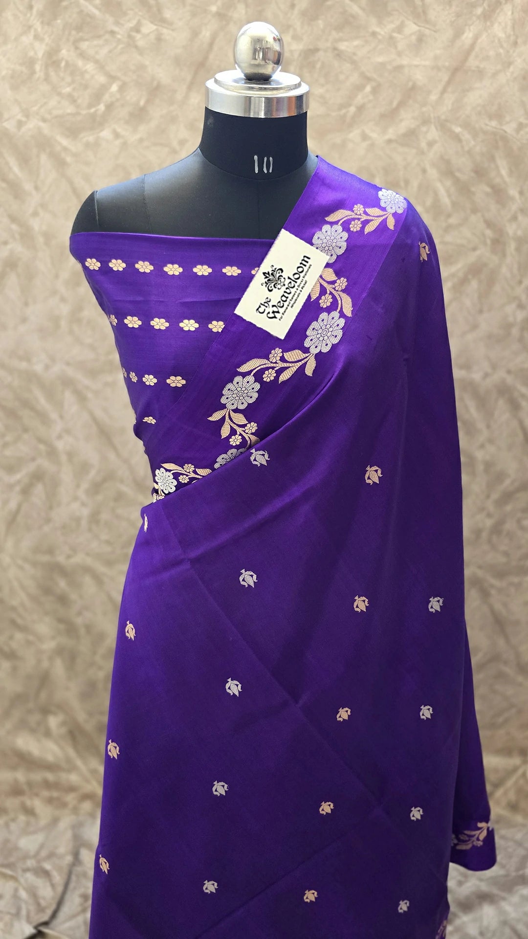Royal Purple Raw Mango Silk Pure Handloom Banarasi Saree with Sona Rupa Zari Floral Border Rich Pallu – The Weaveloom