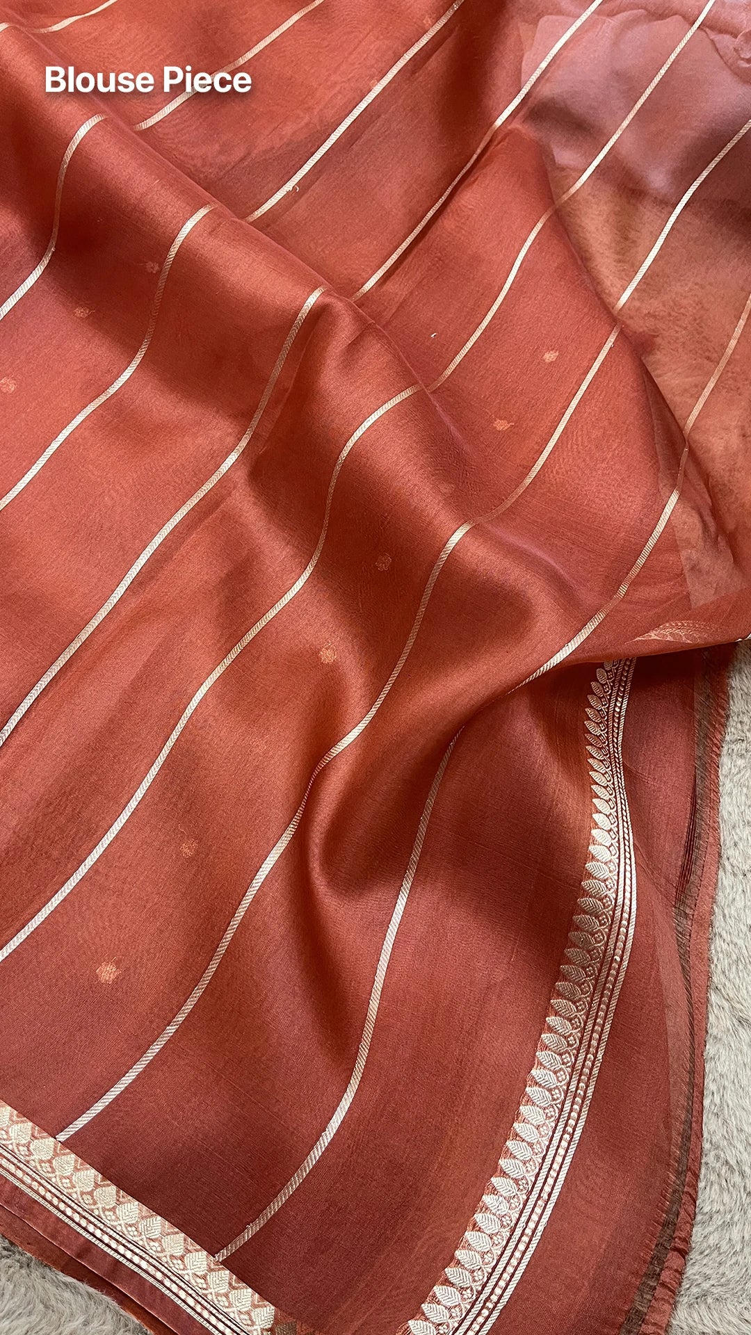Rust Handwoven Kora Silk Banarasi Saree with Gold Zari Booti Motifs by The Weaveloom