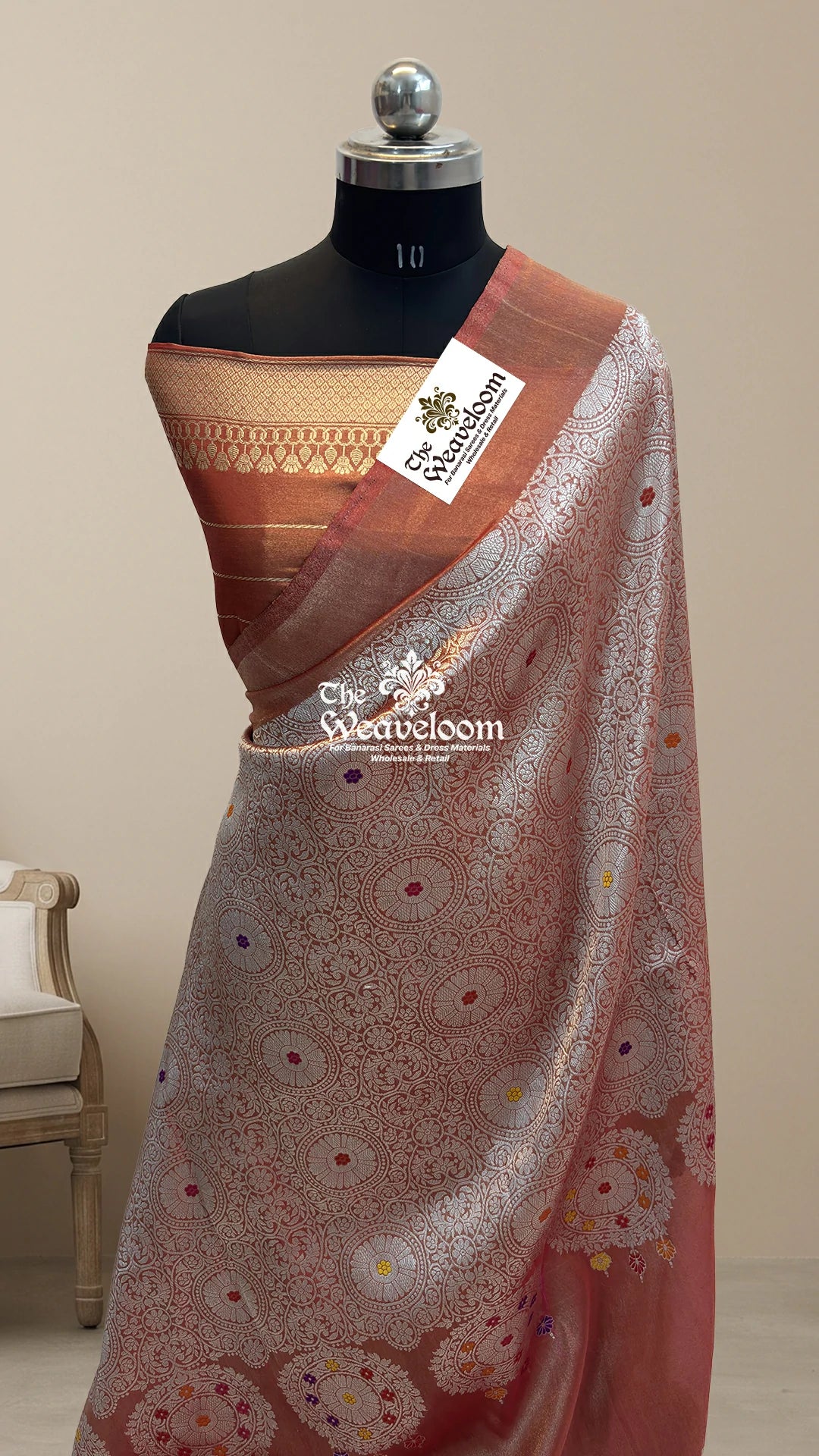 Rust Orange Meenakari Jaal Handloom Katan Tissue Pure Banarasi Saree by The Weaveloom