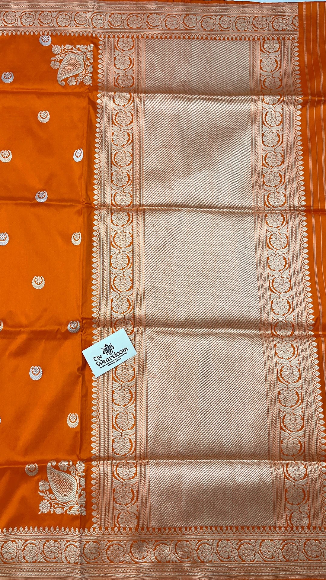 Rust Pure Katan Silk Handloom Banarasi Saree with Sona Rupa Chand Tara Motifs by The Weaveloom
