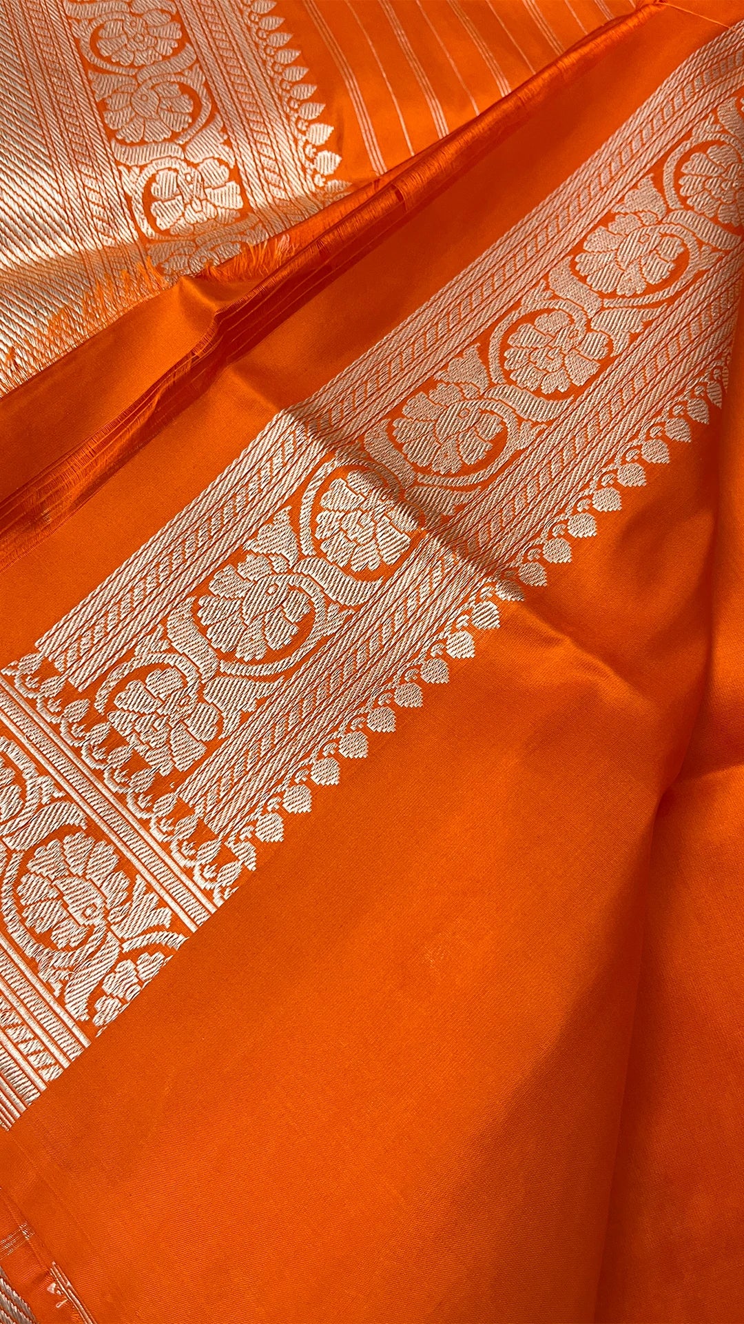 Rust Pure Katan Silk Handloom Banarasi Saree with Sona Rupa Chand Tara Motifs by The Weaveloom