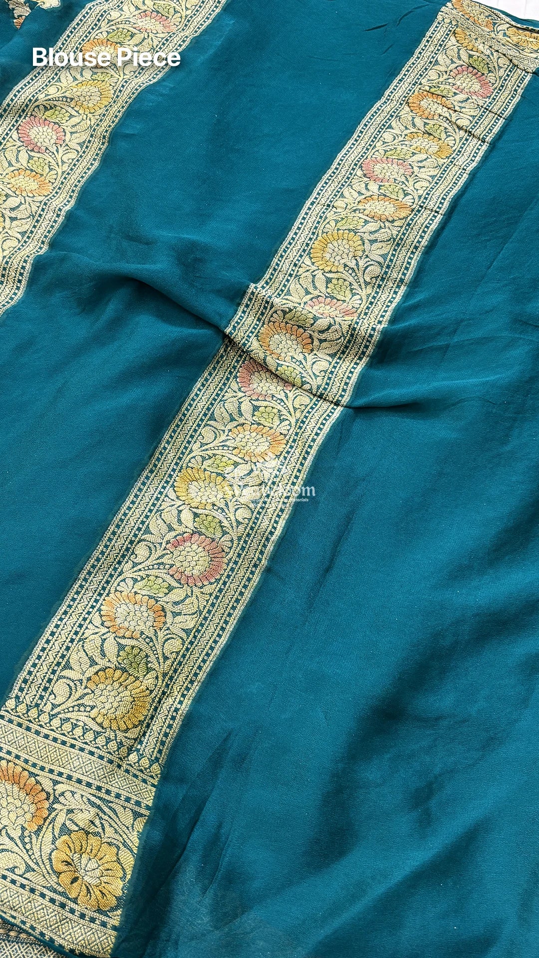 Sapphire Blue Diagonal Floral Stripe Handbrush Work Crepe Georgette Pure Banarasi Saree by The Weaveloom