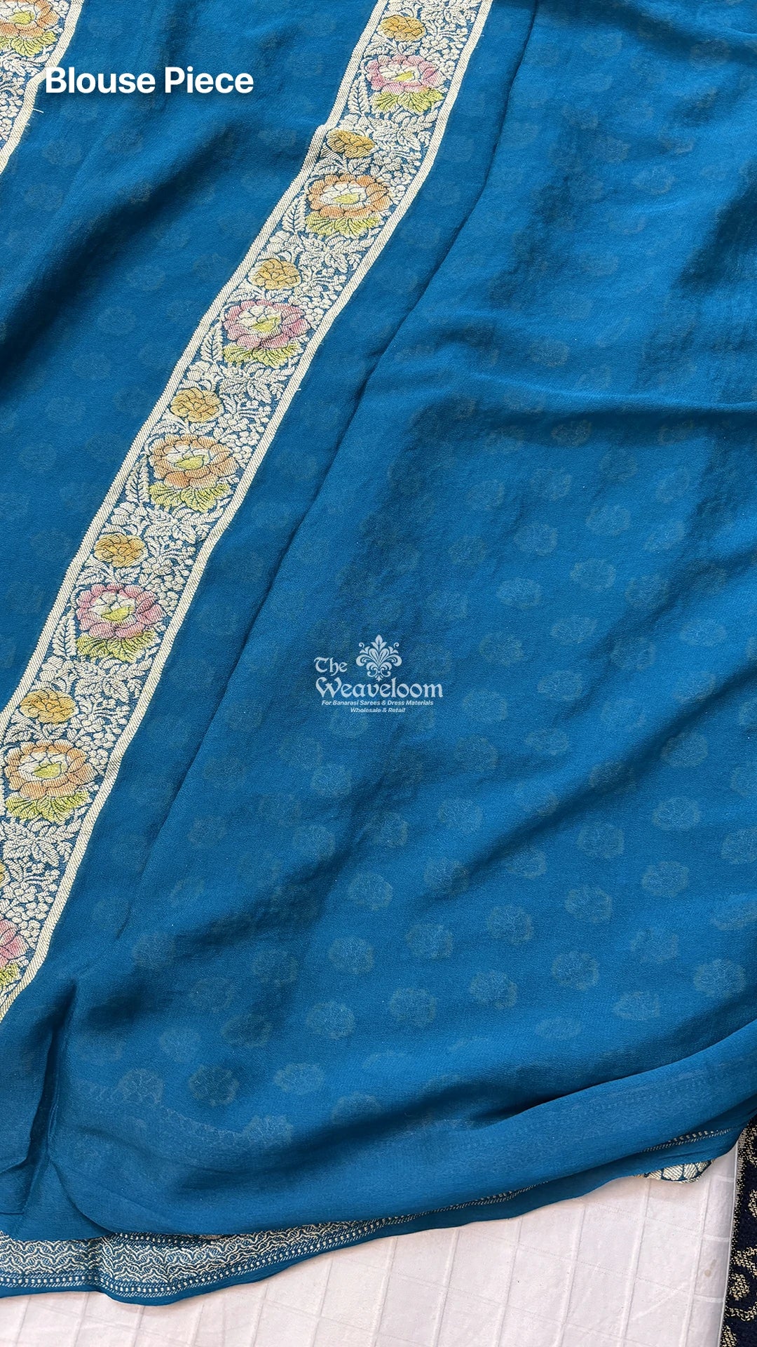 Sapphire blue floral booti crepe georgette pure Banarasi saree by The Weaveloom