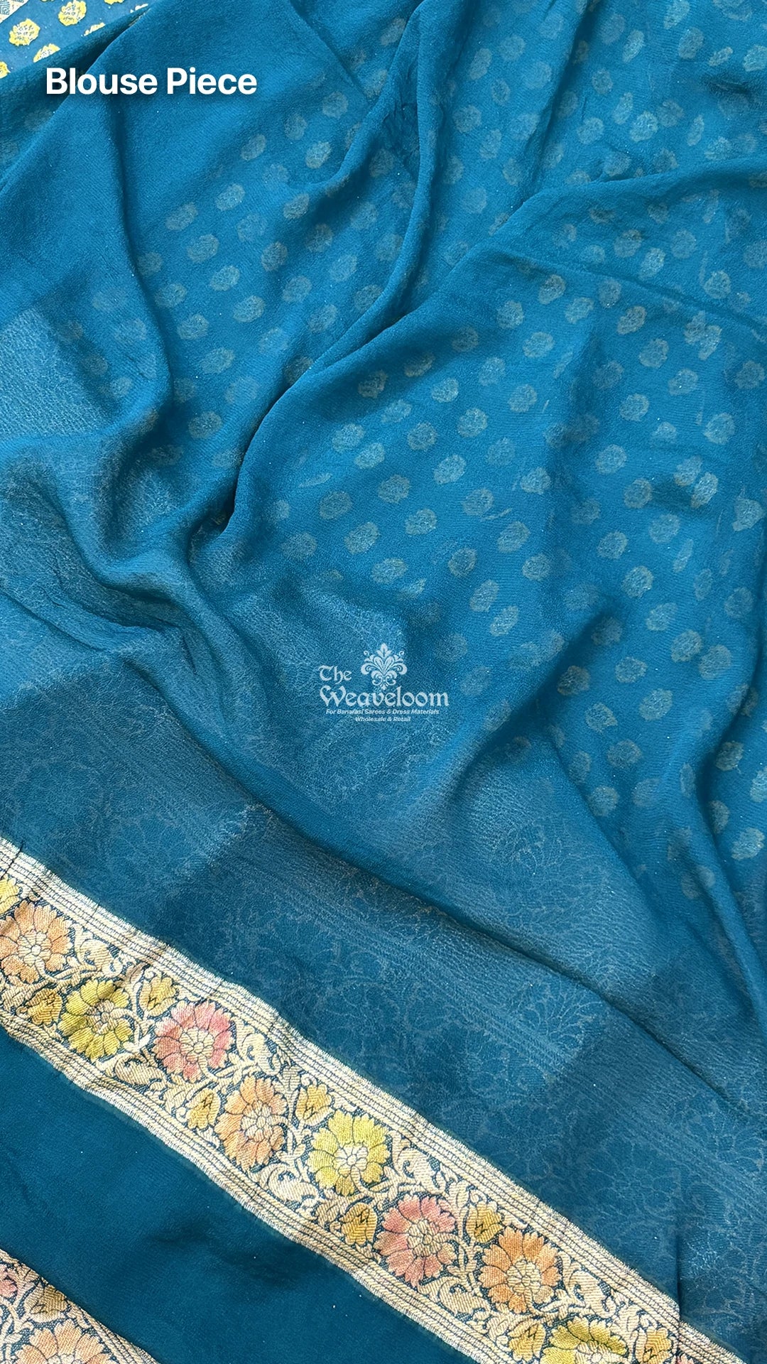 Sapphire Blue Handbrush Paisley Pure Crepe Georgette Banarasi Saree by The Weaveloom