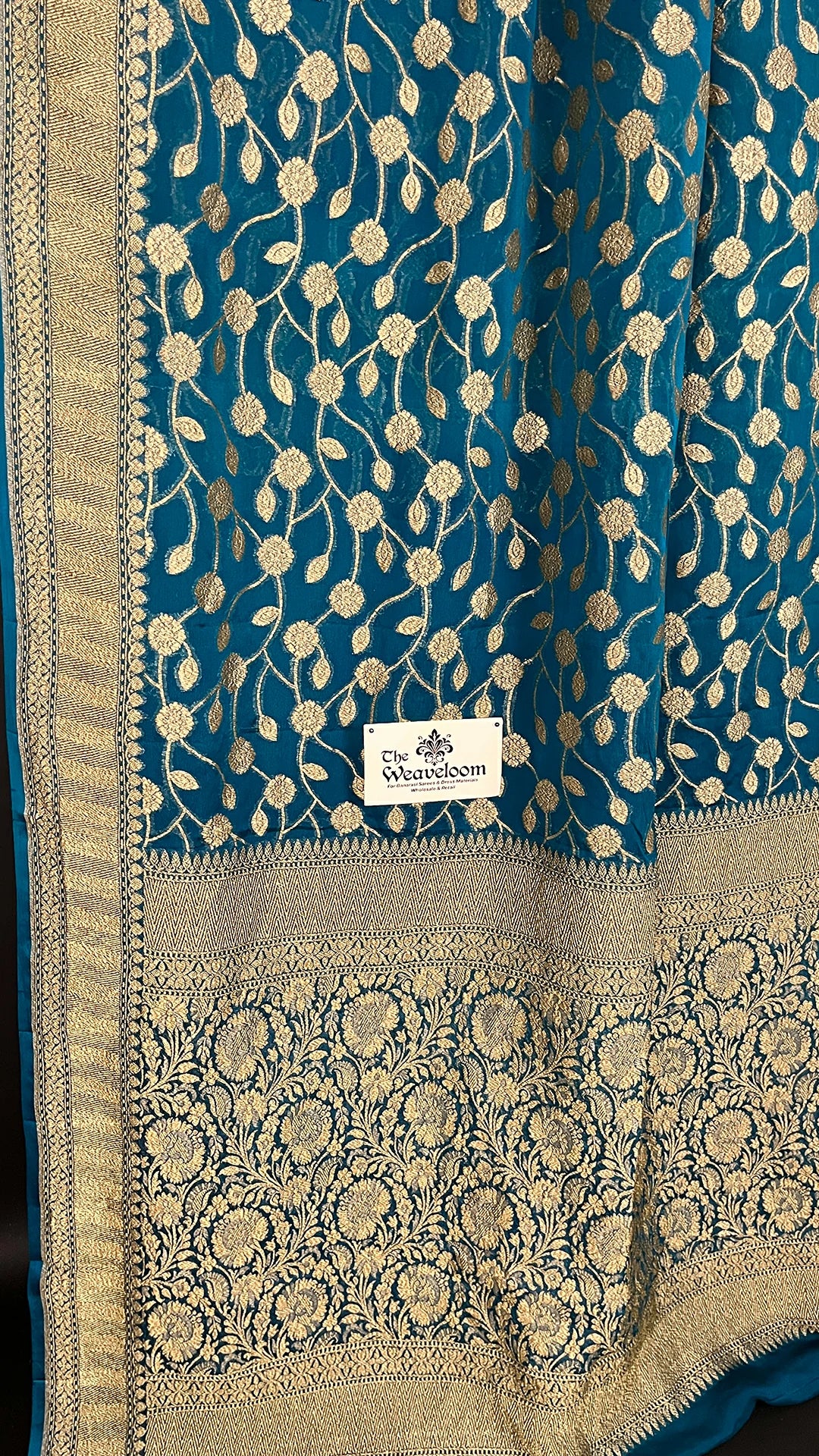 Sapphire Green Khaddi Georgette Pure Banarasi Saree with Antique Zari by The Weaveloom