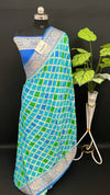 Sea Green Crepe Georgette Rangkat Pure Banarasi Saree Multicolor Lattice Silver Zari Border - The Weaveloom