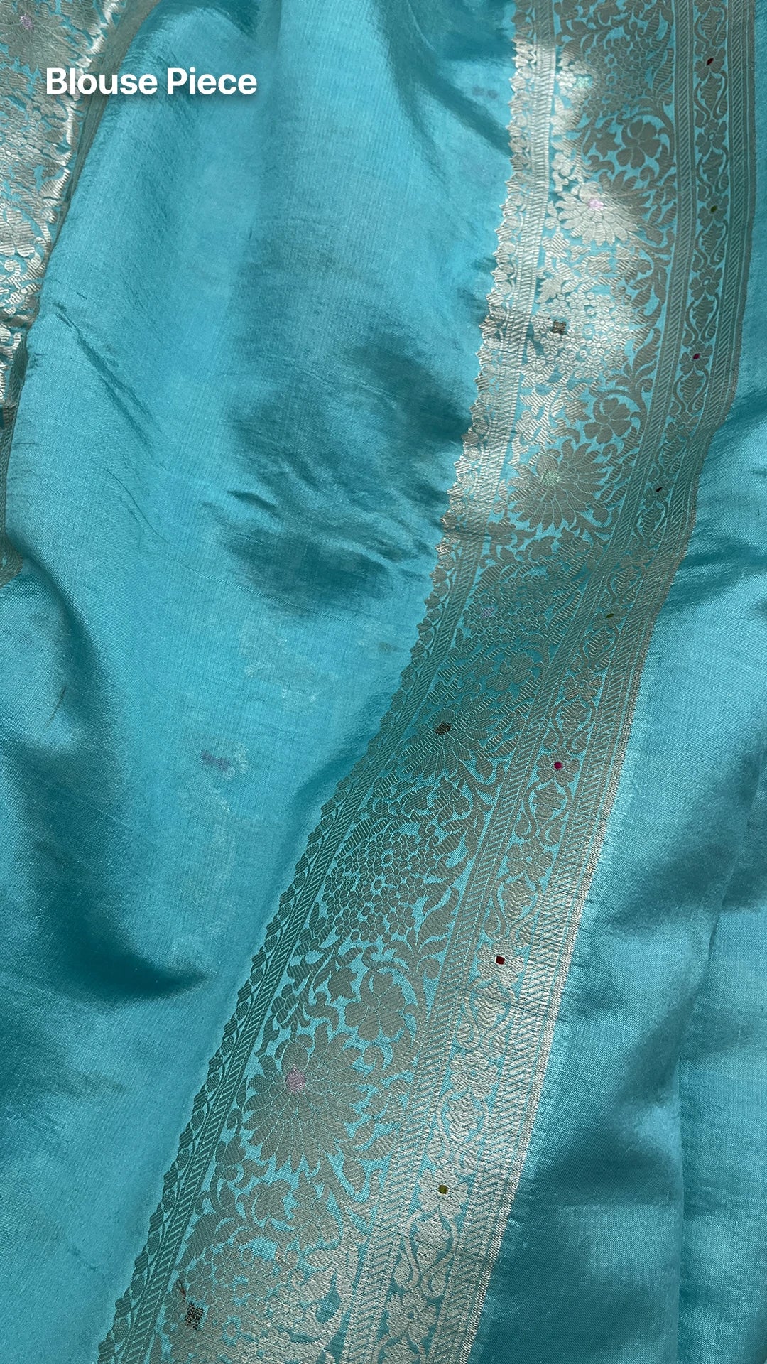 Sea Green Dupion Silk Pure Banarasi Saree with Silver Zari Floral Jaal and Meenakari by The Weaveloom