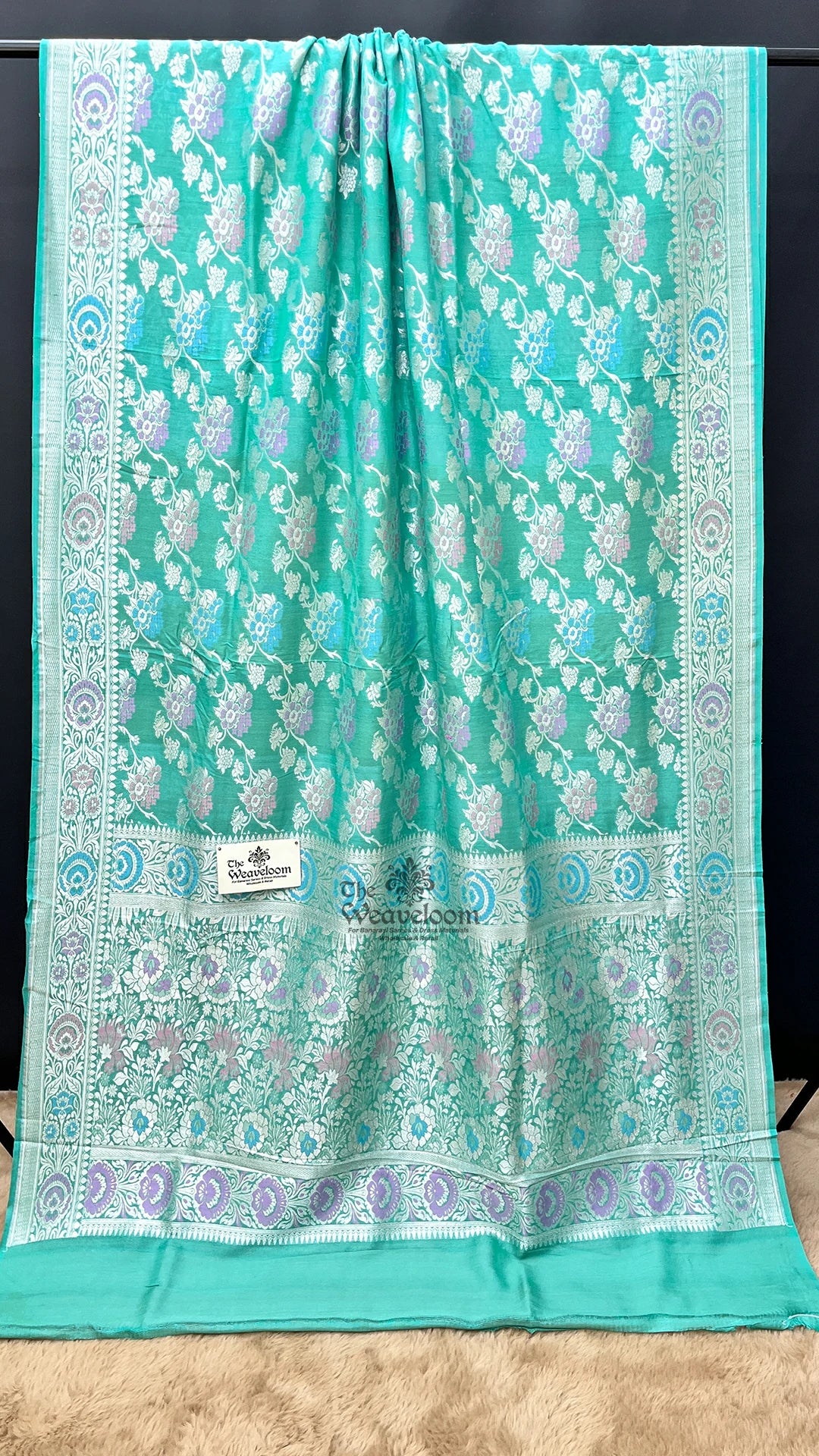 Sea Green Floral Meenakari Tussar Georgette Pure Banarasi Saree by The Weaveloom