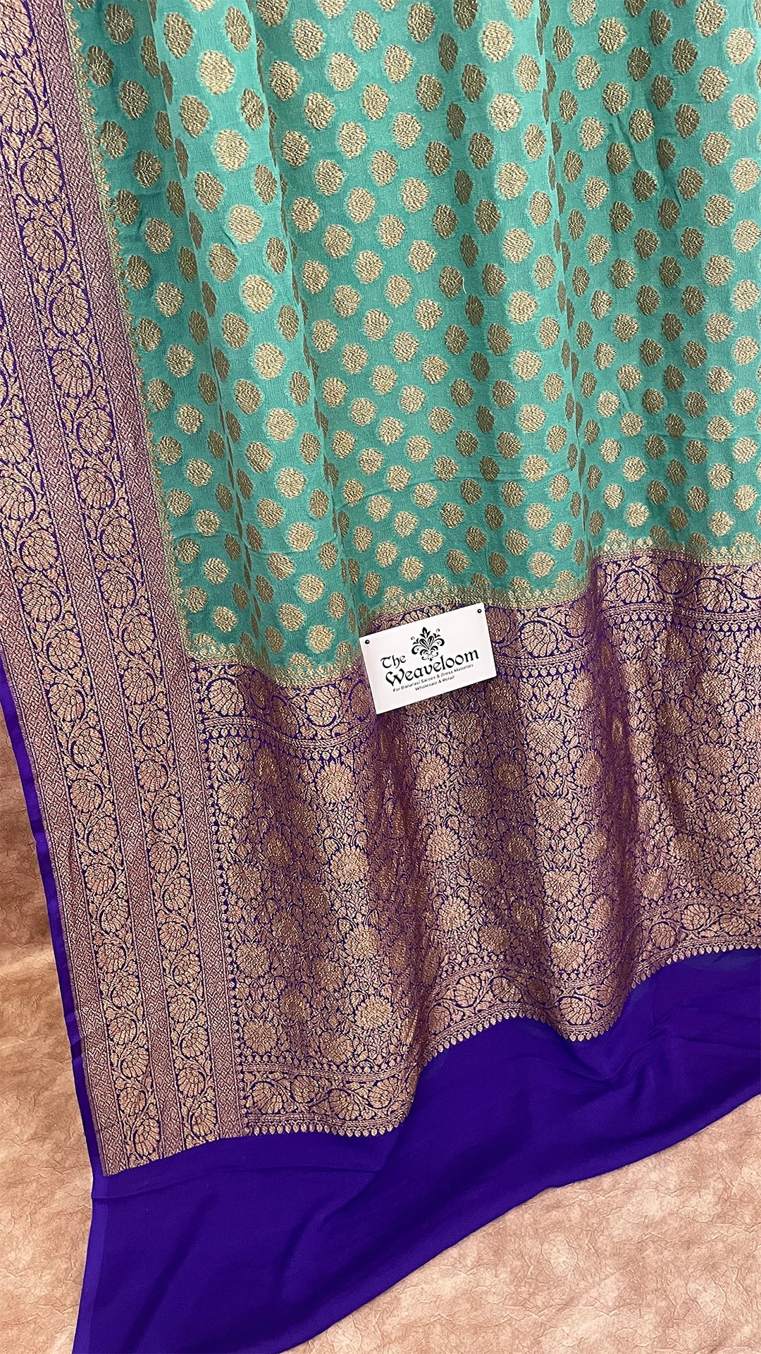 Sea Green Khaddi Georgette Pure Banarasi Saree With Antique Zari The Weaveloom