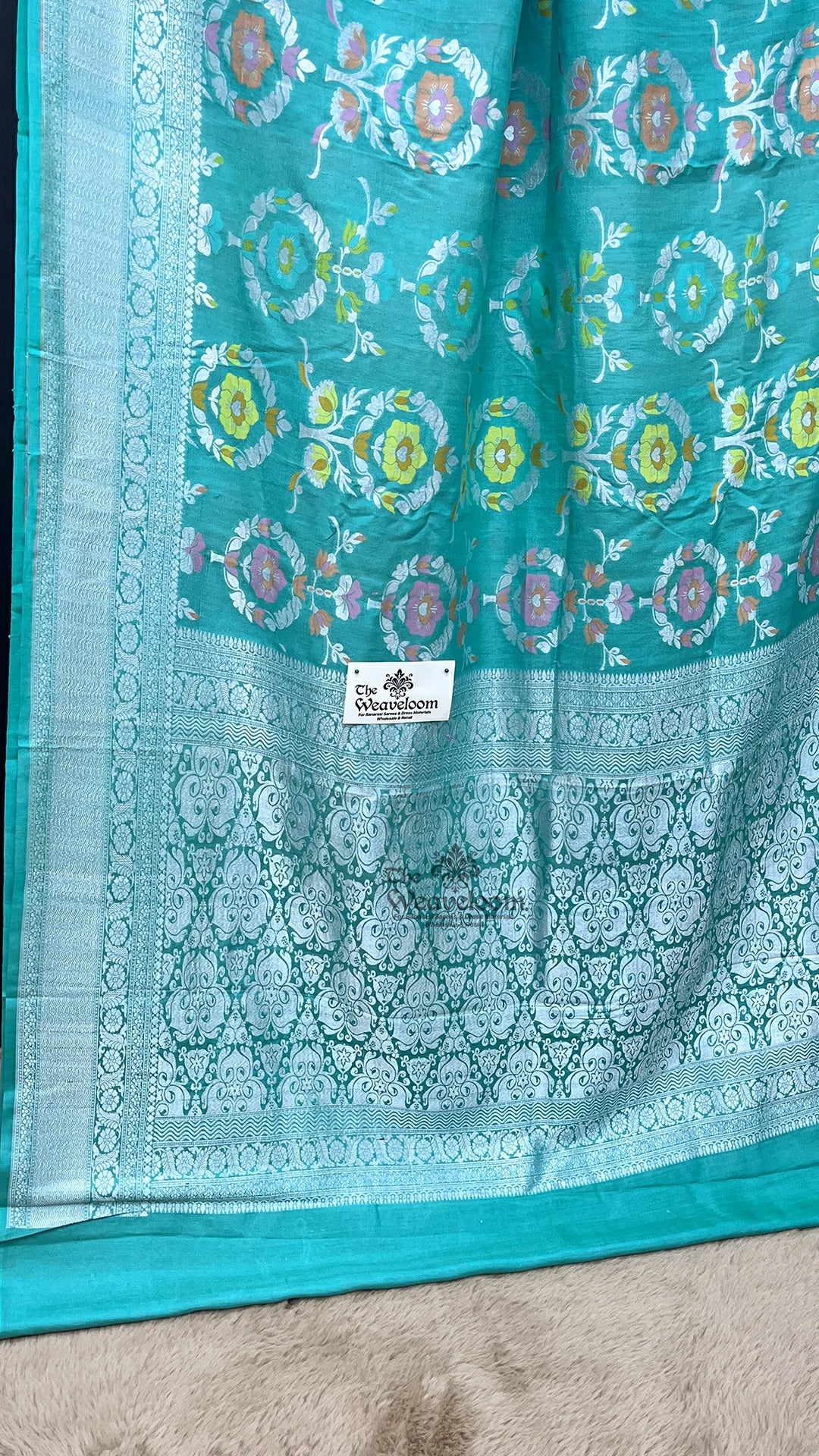 Sea Green Meenakari Floral Tussar Georgette Pure Banarasi Saree by The Weaveloom
