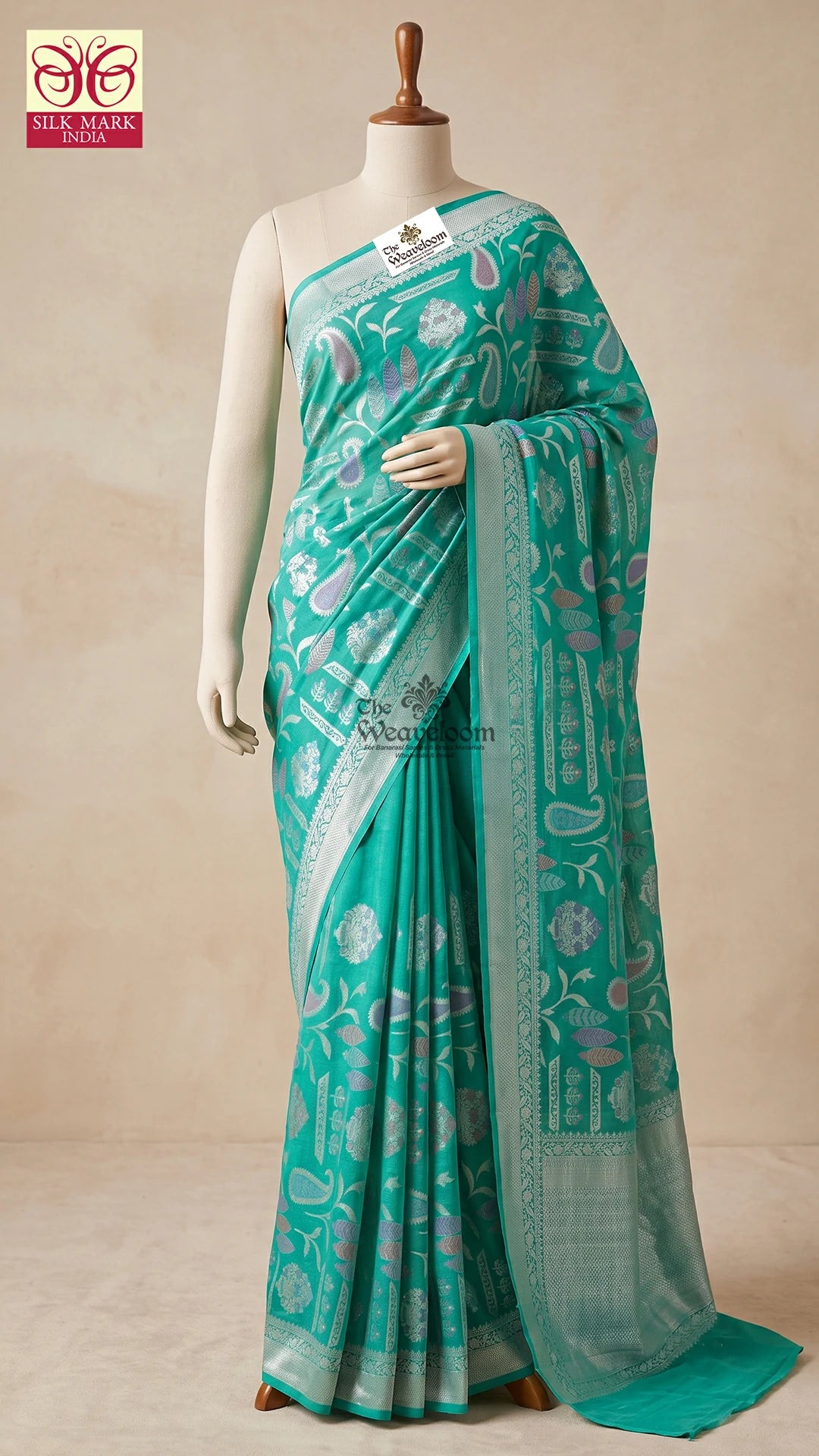 Sea green meenakari paisley tussar georgette pure Banarasi saree by The Weaveloom