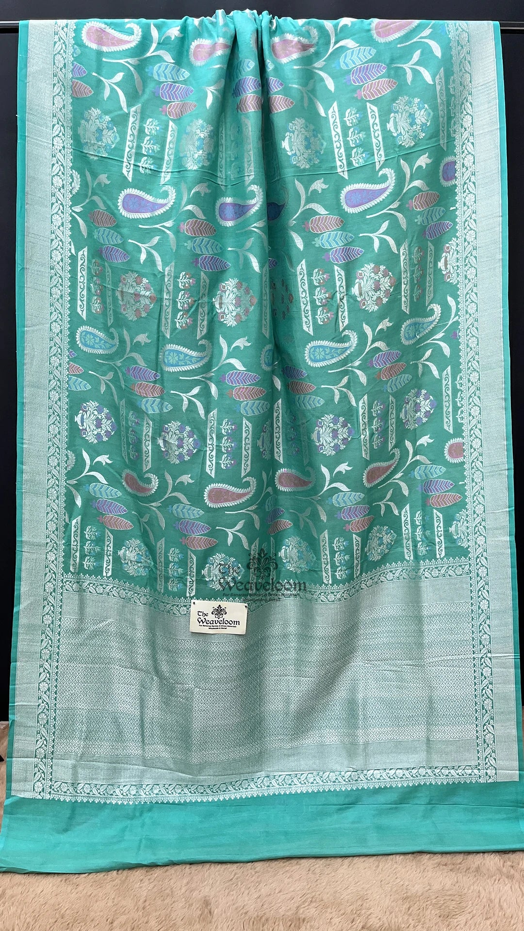 Sea green meenakari paisley tussar georgette pure Banarasi saree by The Weaveloom