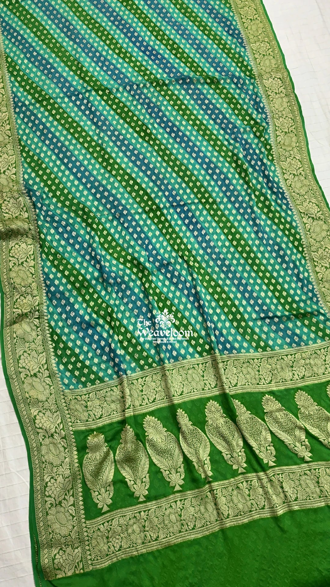 Sea Green Multicolor Rangkat Butti Pure Crepe Georgette Banarasi Saree by The Weaveloom