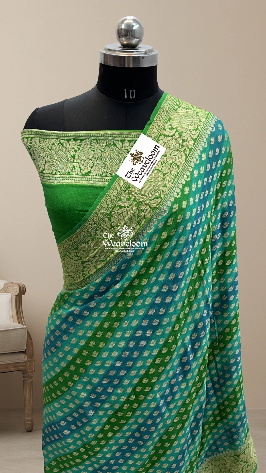 Sea Green Multicolor Rangkat Butti Pure Crepe Georgette Banarasi Saree by The Weaveloom