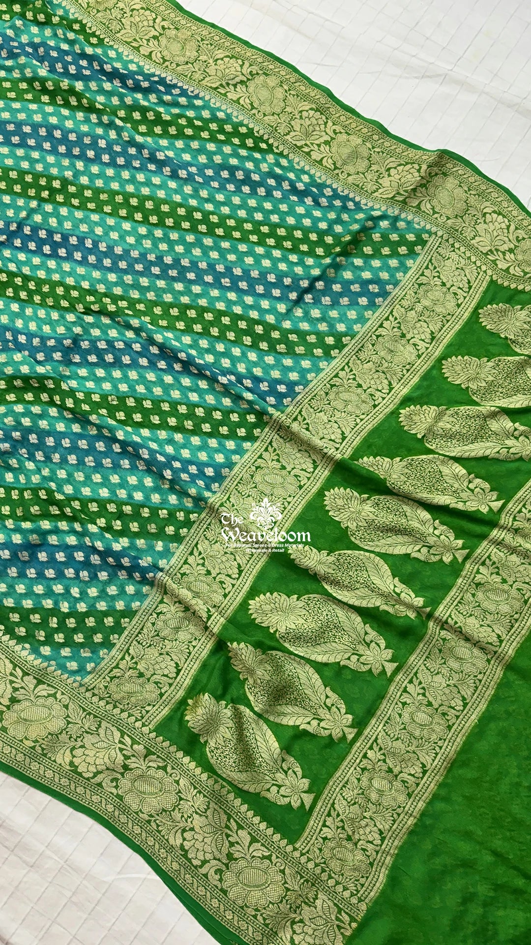 Sea Green Pure Crepe Georgette Multicolor Rangkat Butti Banarasi Saree
