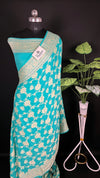 Sea Green Pure Crepe Georgette Banarasi Saree with Meenakari Work by The Weaveloom