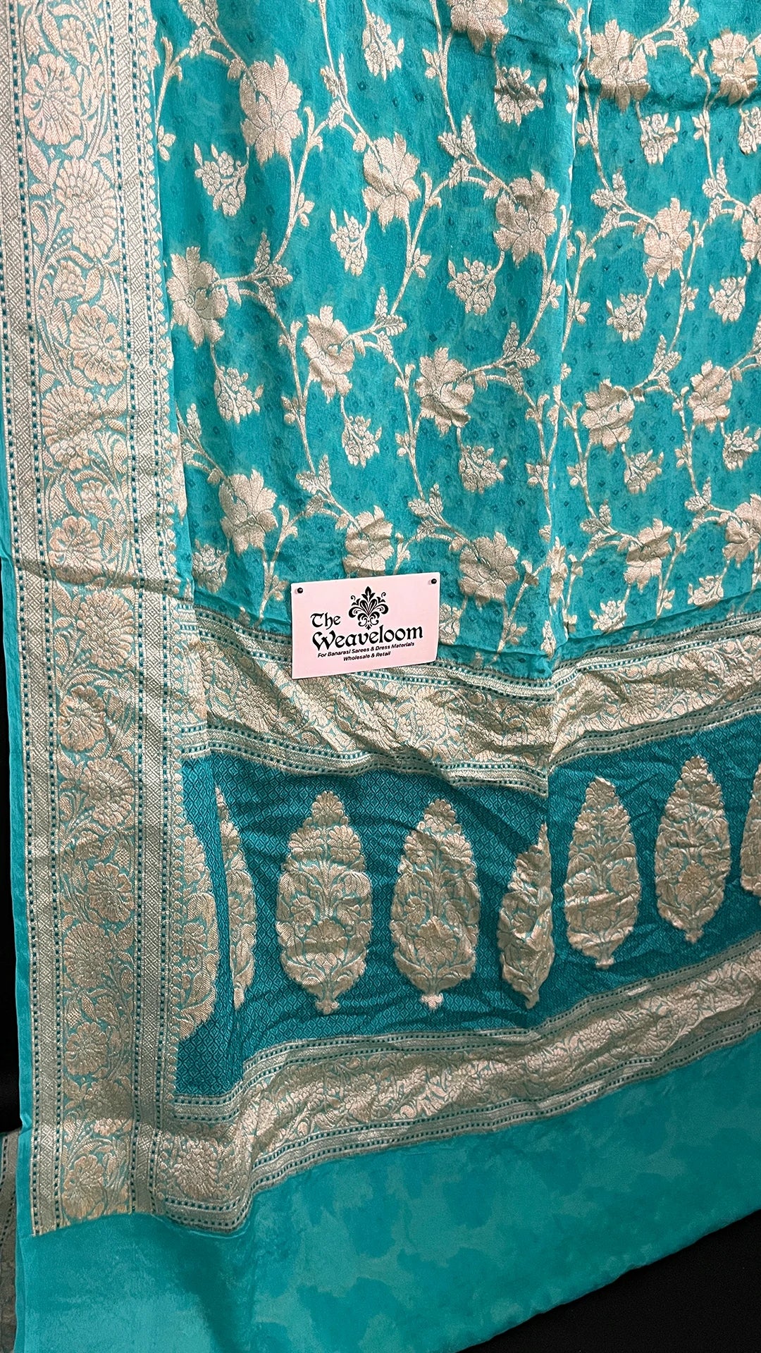 Sea Green Pure Crepe Georgette Banarasi Saree with Meenakari Work by The Weaveloom