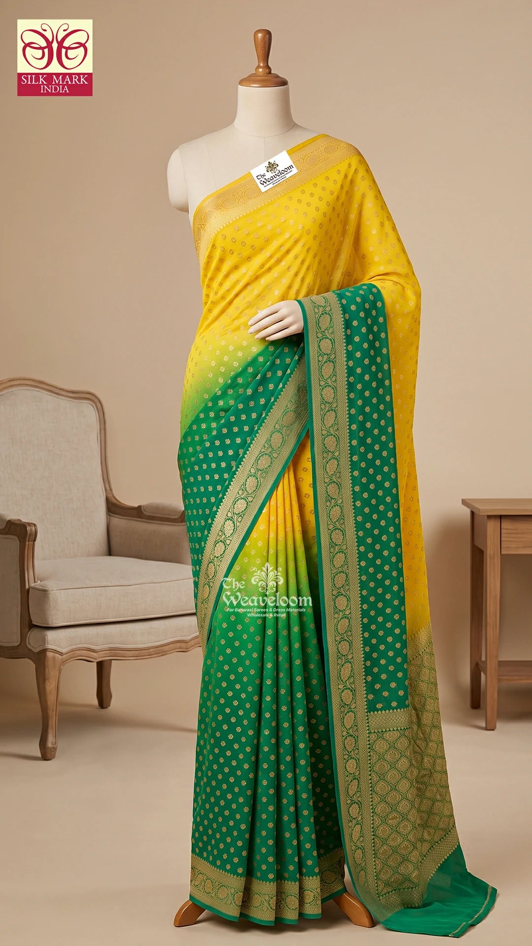 Sea Green Zari Buti Pure Crepe Georgette Banarasi Saree by The Weaveloom