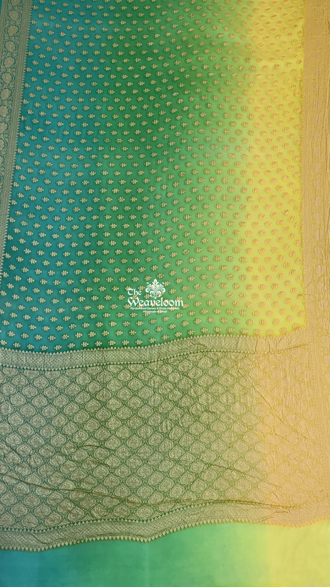 Sea Green Zari Buti Pure Crepe Georgette Banarasi Saree by The Weaveloom