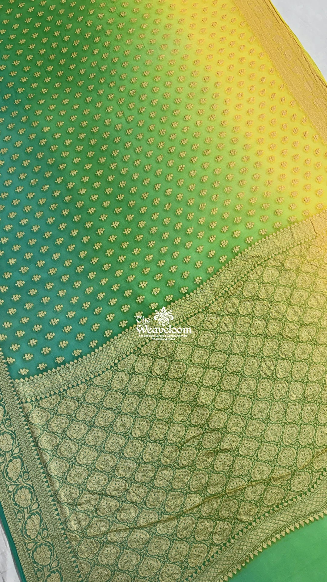 Sea Green Zari Buti Pure Crepe Georgette Banarasi Saree by The Weaveloom