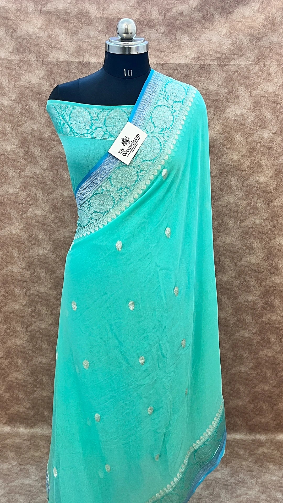 Sea Green Pure Khaddi Georgette Handloom Kadwa Banarasi Saree by The Weaveloom