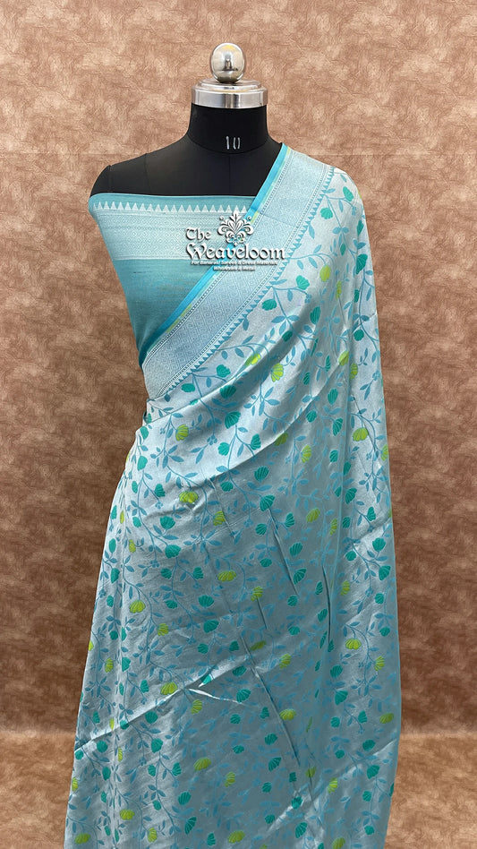 Sea Green Tussar Georgette Meenakari Banarasi Saree by The Weaveloom