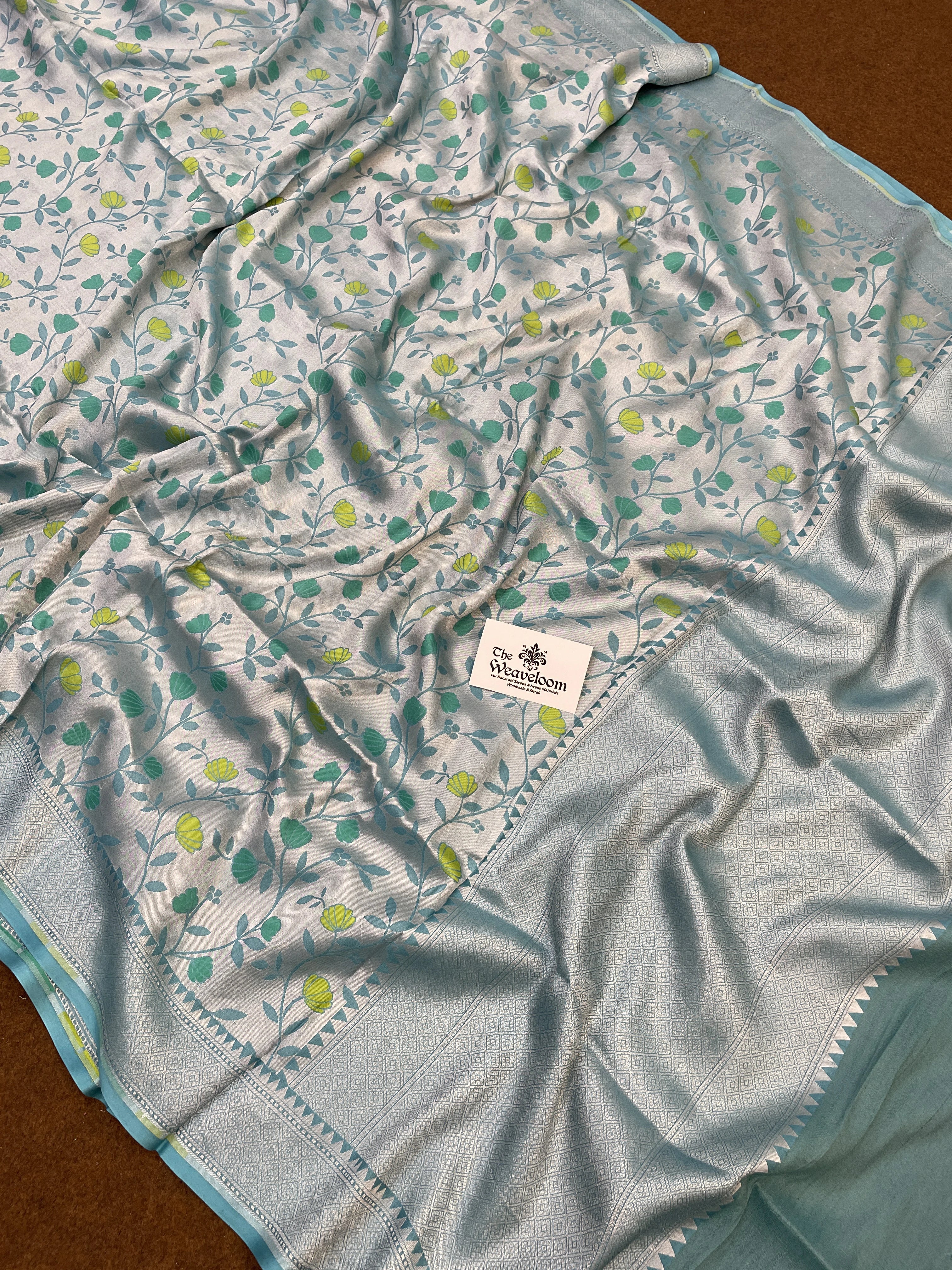 Sea Green Tussar Georgette Meenakari Banarasi Saree by The Weaveloom