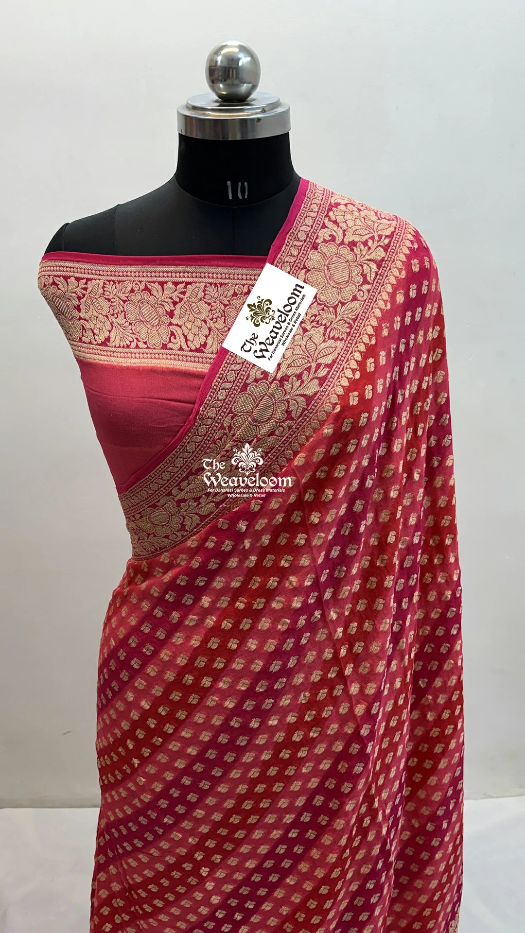 Strawberry Crepe Georgette Multicolor Rangkat Buti Pure Banarasi Saree