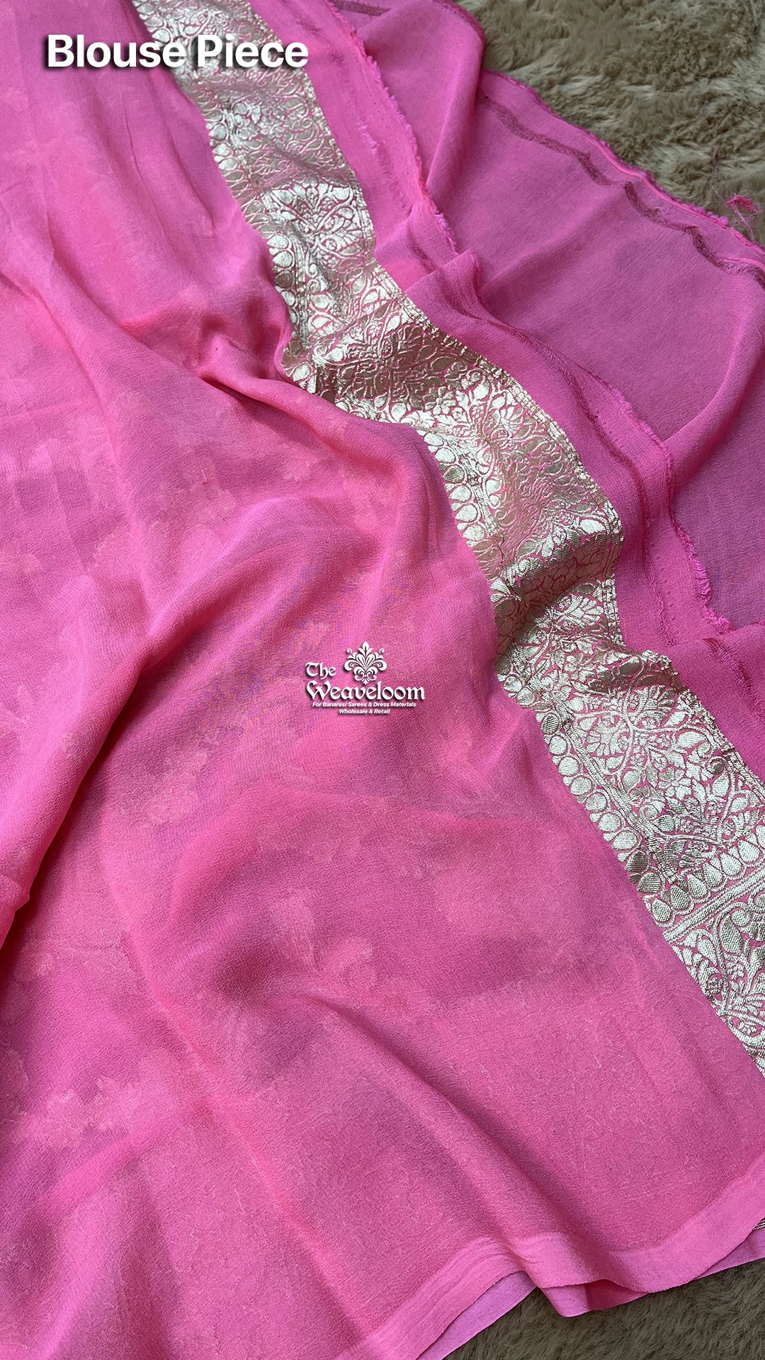 Strawberry Pink Floral Zari Khaddi Georgette Pure Banarasi Saree by The Weaveloom