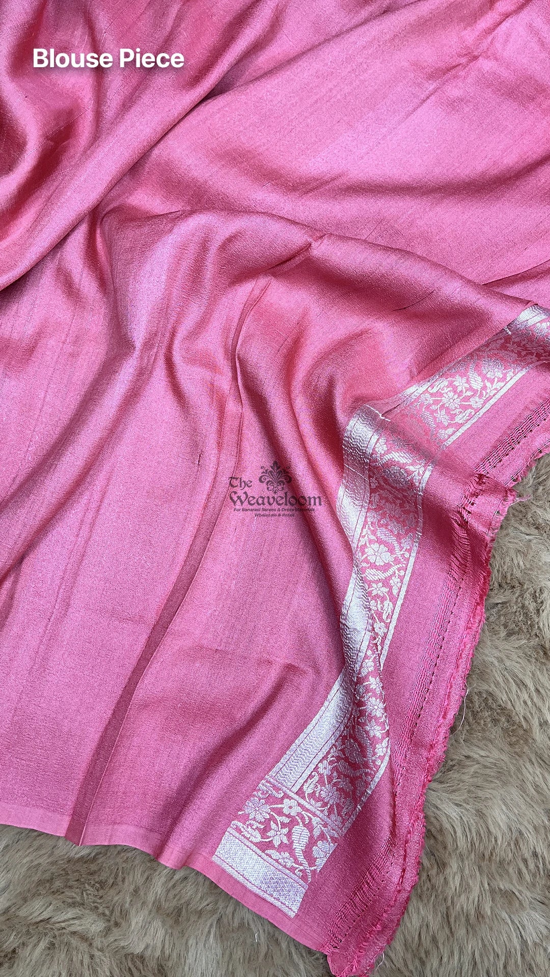 Strawberry pink meenakari floral tussar georgette pure Banarasi saree by The Weaveloom